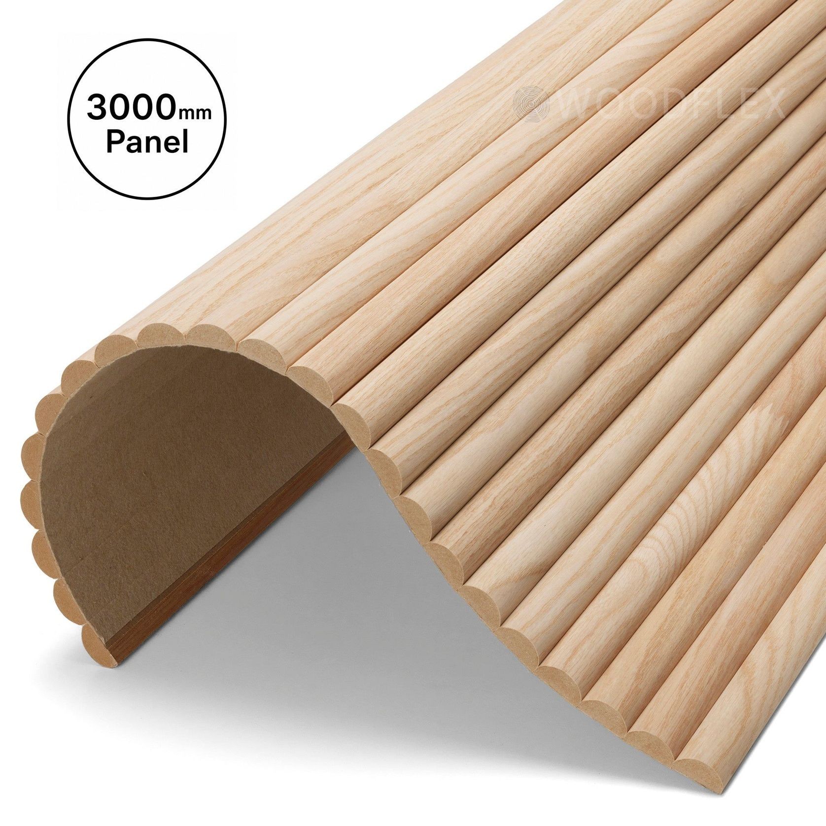 WOODFLEX Flexible Wooden Slat Wall Panel - Oak Veneer - 3000mm x 600mm - Half Round gallery detail image