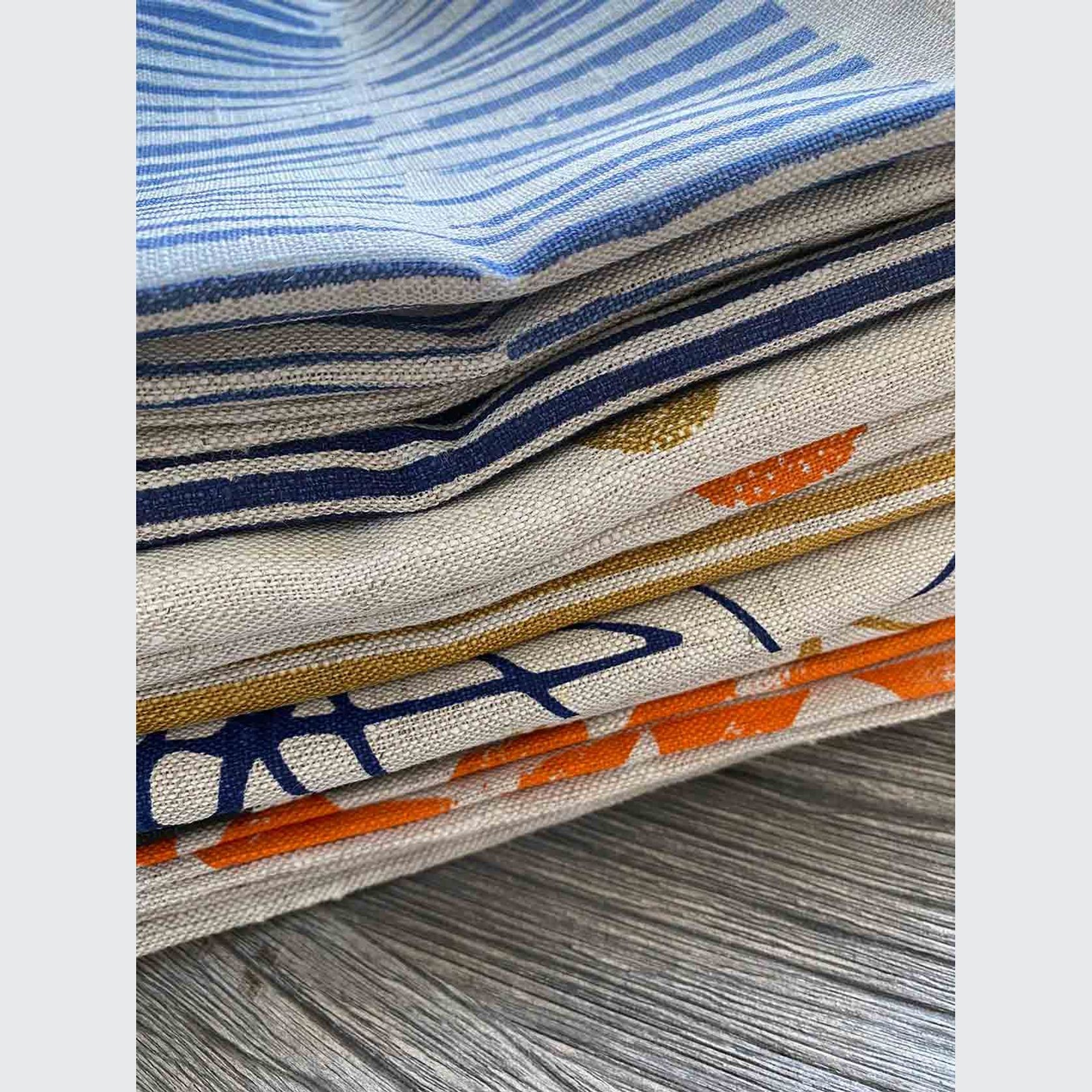 Hand-printed 100% Linen Tea Towel - Twigs, Navy Blue gallery detail image