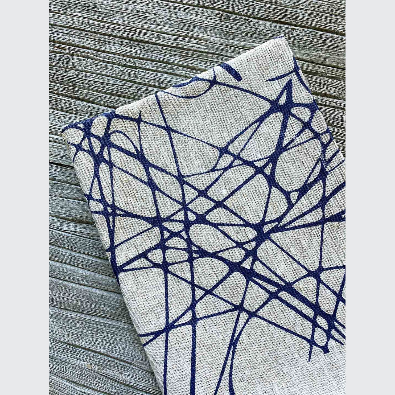 Hand-printed 100% Linen Tea Towel - Scribble Grass, Navy Blue gallery detail image