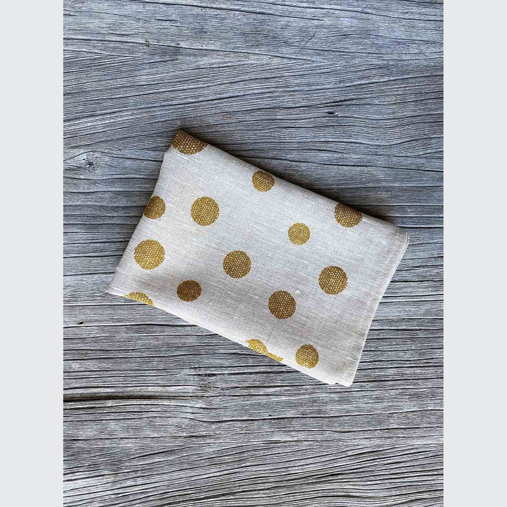 Hand-printed 100% Linen Tea Towel - Spots, Mustard gallery detail image