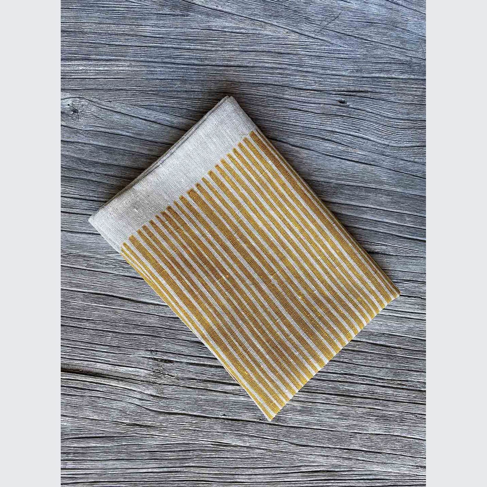 Hand-printed 100% Linen Tea Towel - Stripes, Mustard gallery detail image