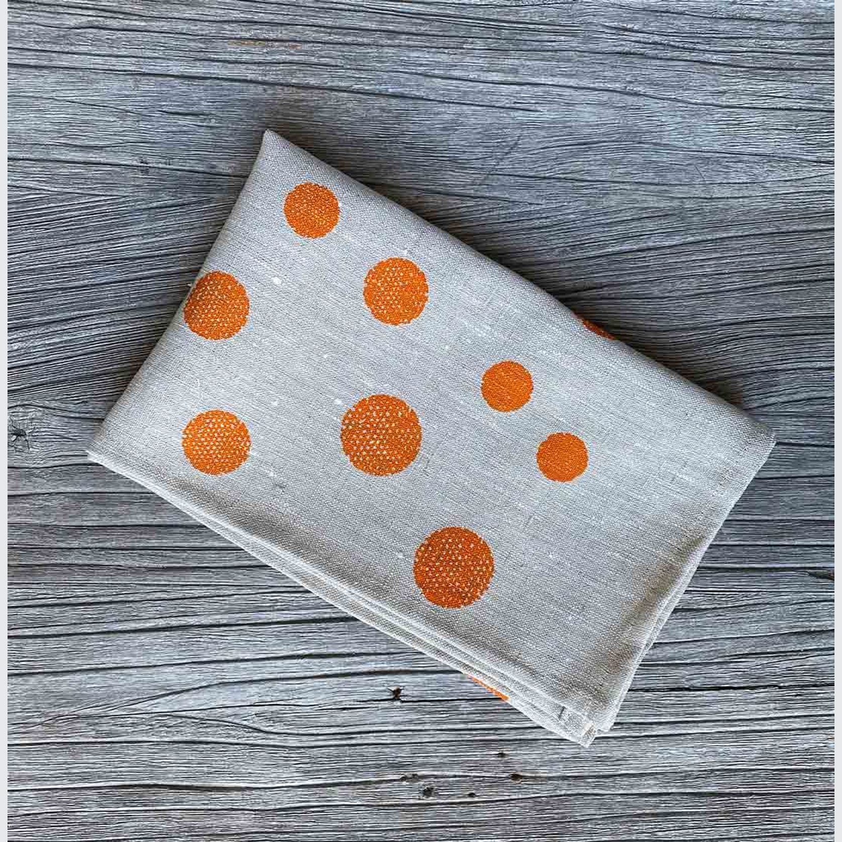 Hand-printed 100% Linen Tea Towel - Spots, Orange gallery detail image