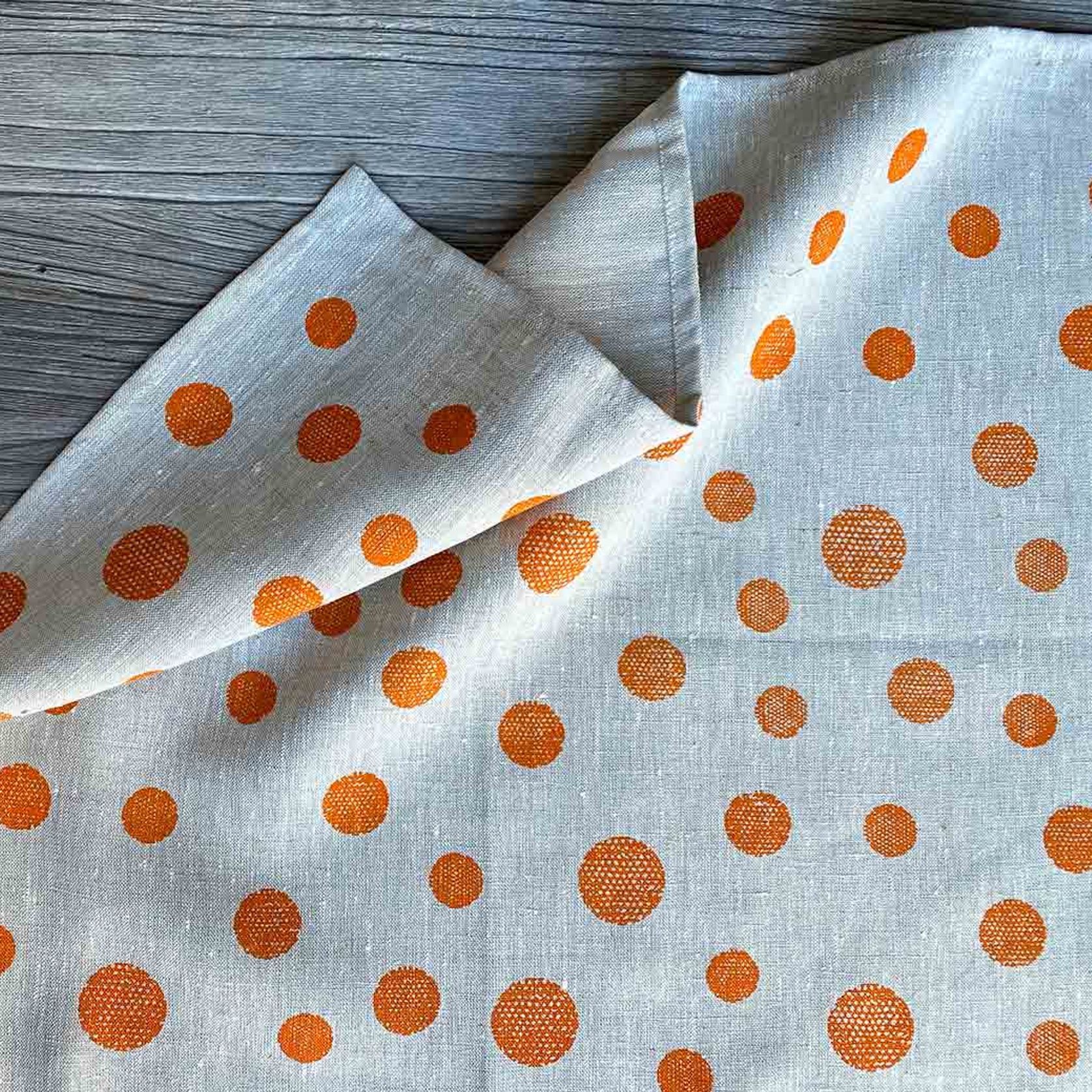 Hand-printed 100% Linen Tea Towel - Spots, Orange gallery detail image