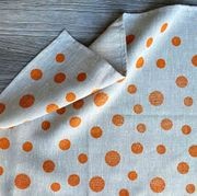 Hand-printed 100% Linen Tea Towel - Spots, Orange gallery detail image