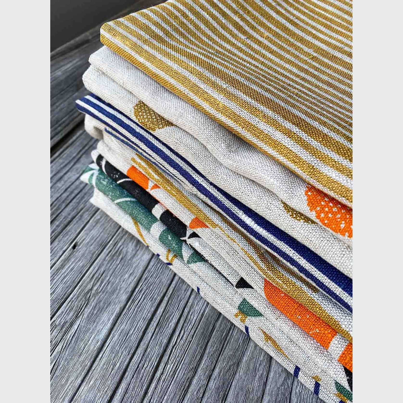 Hand-printed 100% Linen Tea Towel - Stripes, Mustard gallery detail image