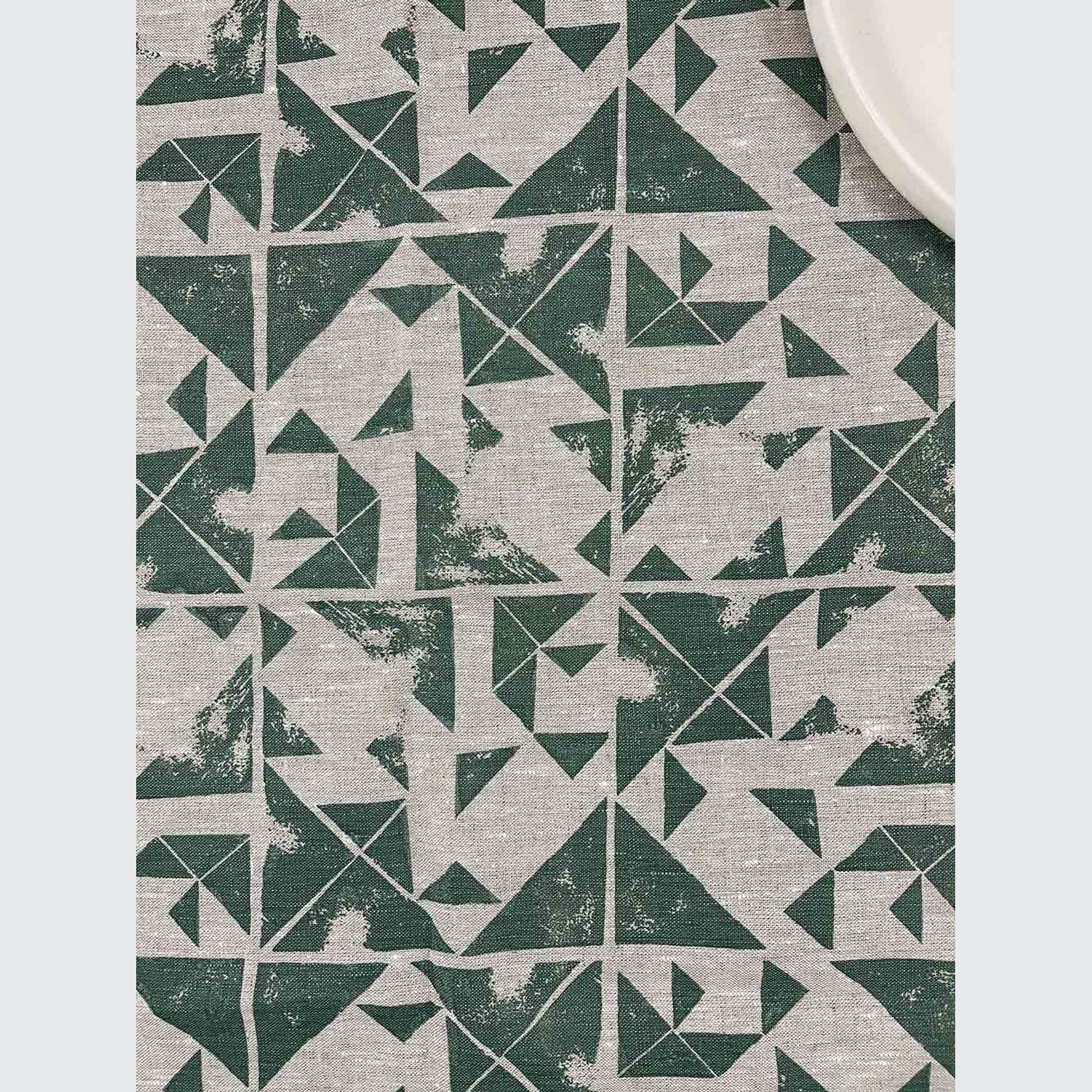 Hand-printed 100% Linen Tea Towel - Foundation, Green gallery detail image