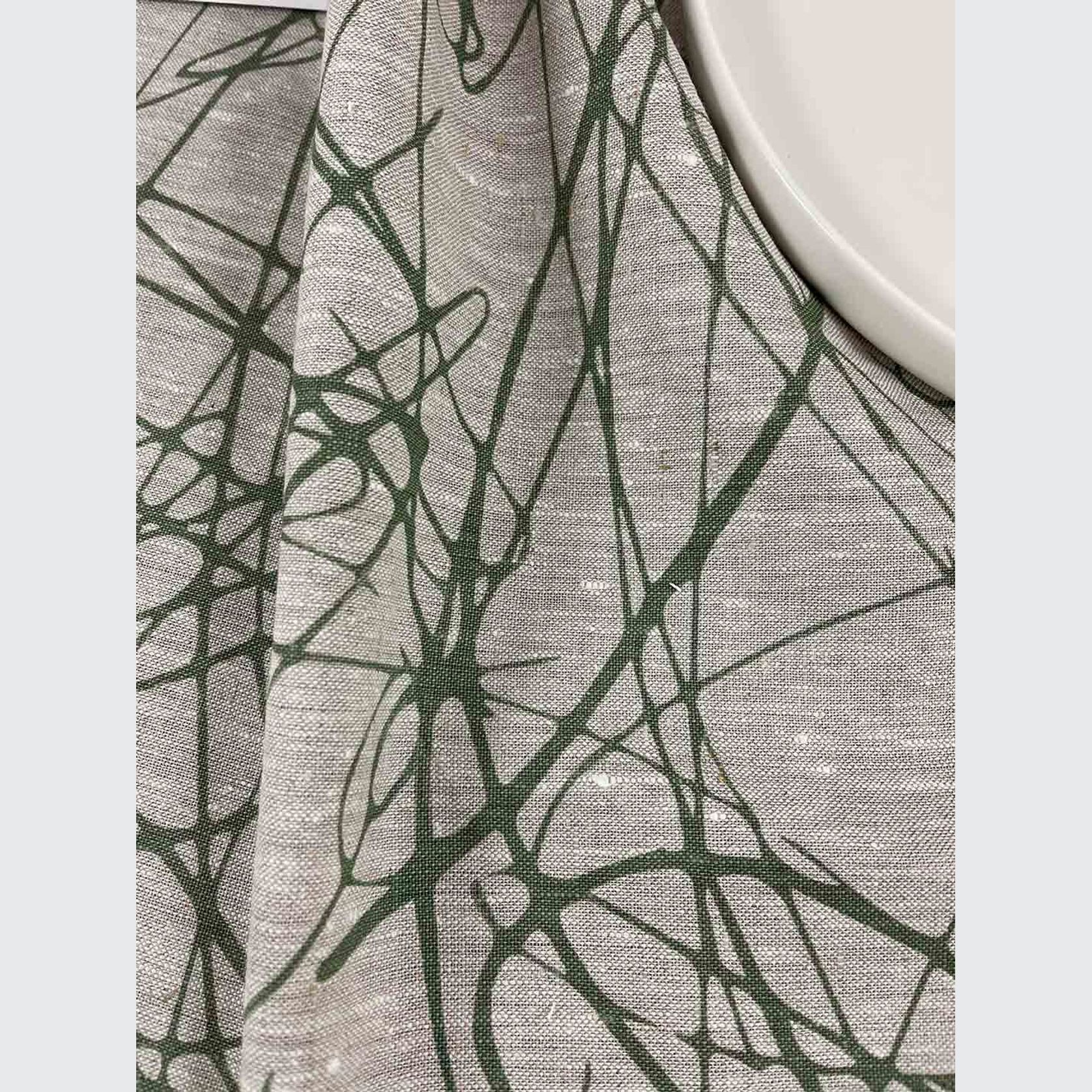 Hand-printed 100% Linen Tea Towel - Scribble Grass, Green gallery detail image