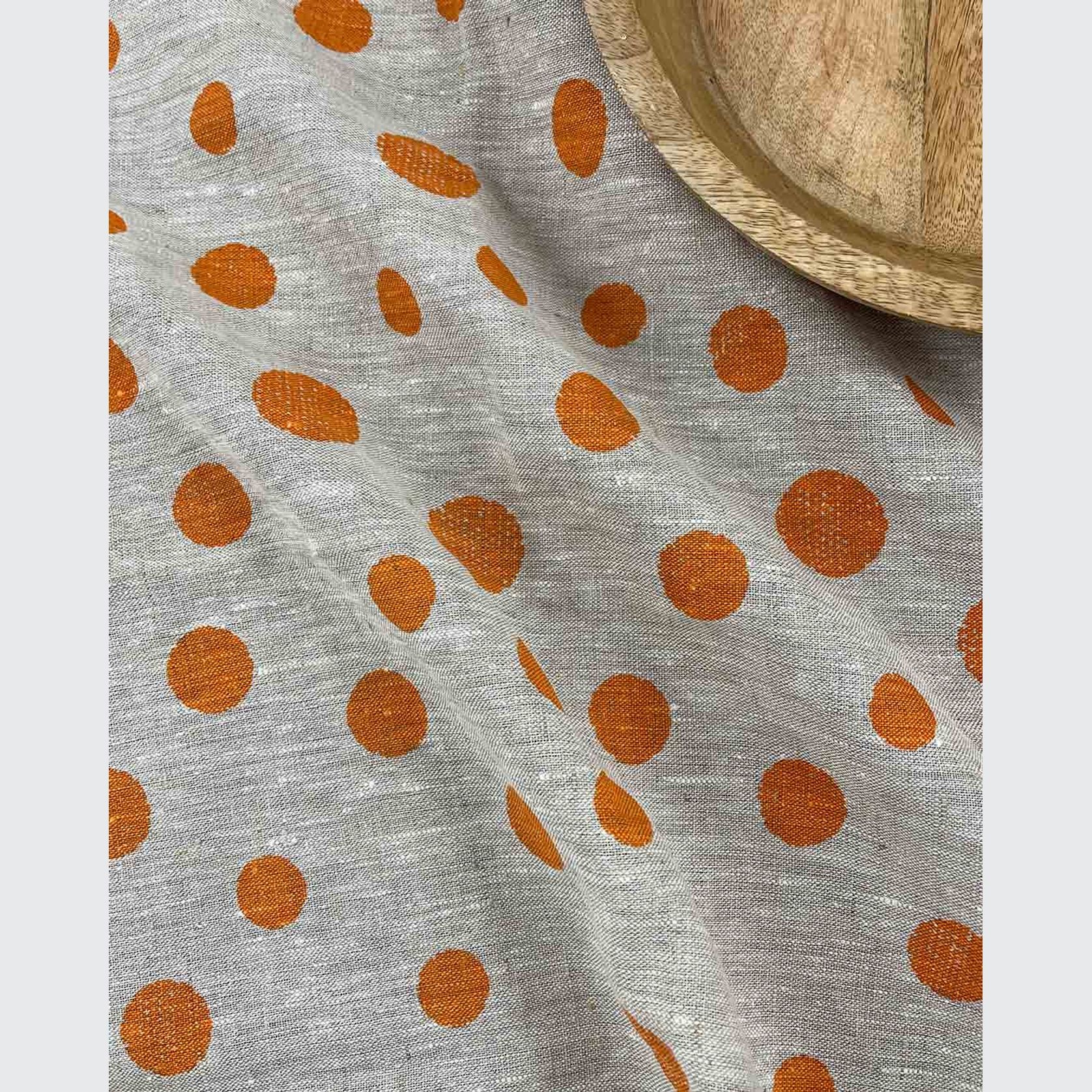Hand-printed 100% Linen Tea Towel - Spots, Orange gallery detail image