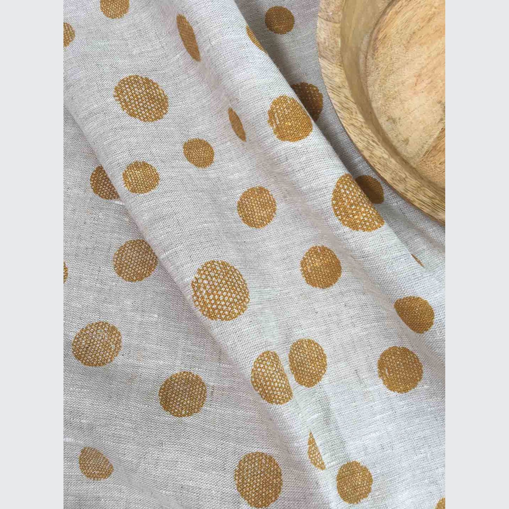 Hand-printed 100% Linen Tea Towel - Spots, Mustard gallery detail image