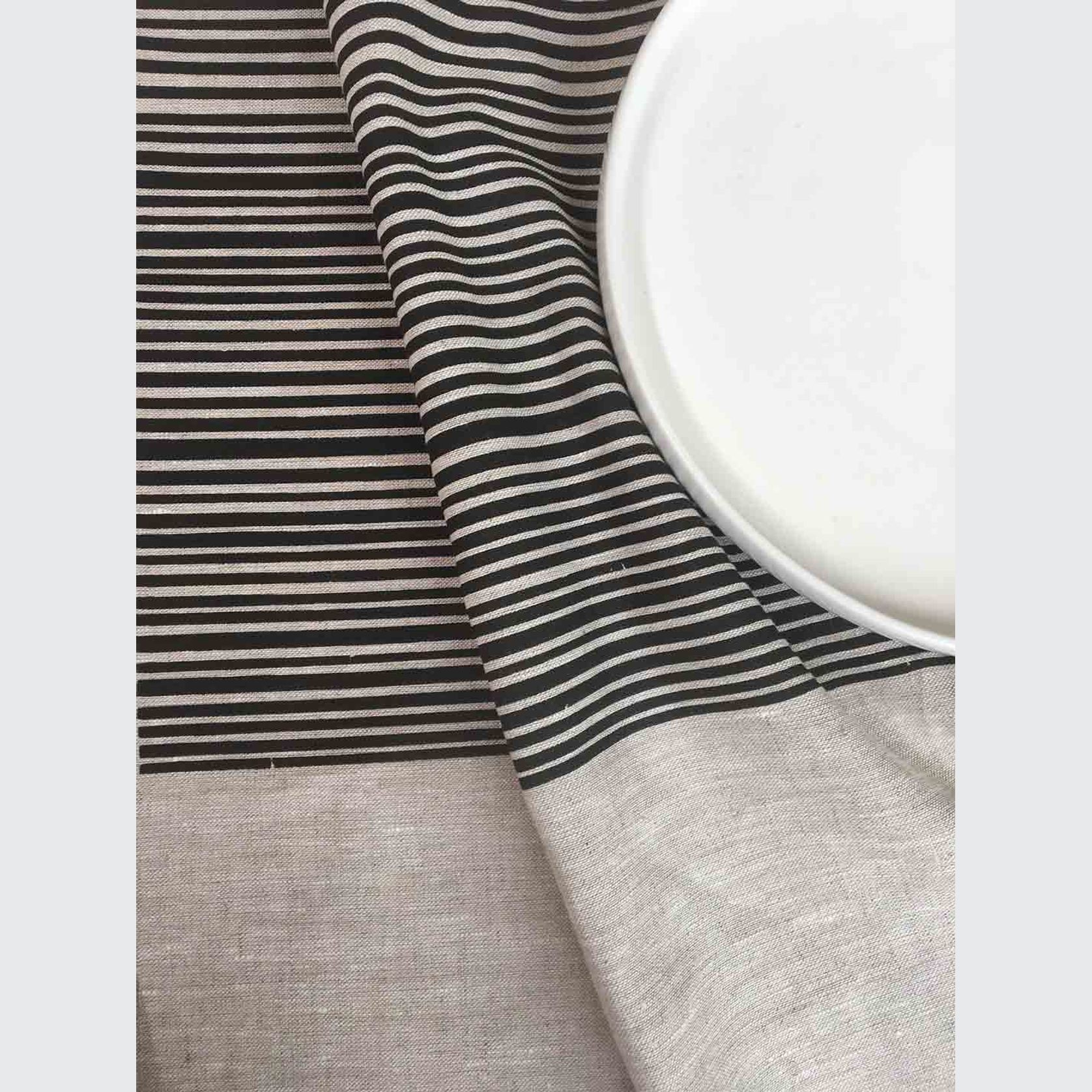 Hand-printed 100% Linen Tea Towel - Stripes, Black gallery detail image