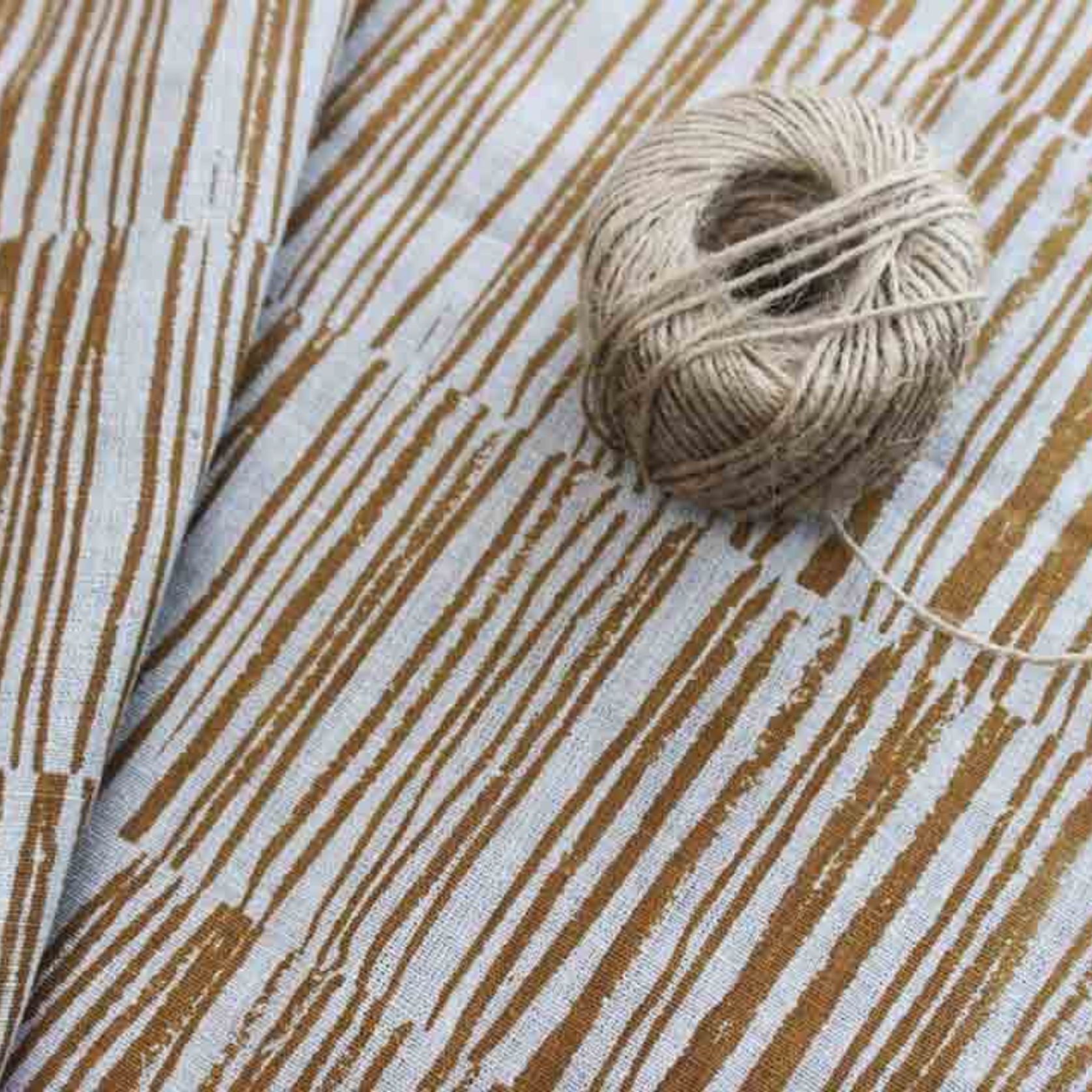 Hand-printed 100% Linen Tea Towel - Twigs, Mustard gallery detail image