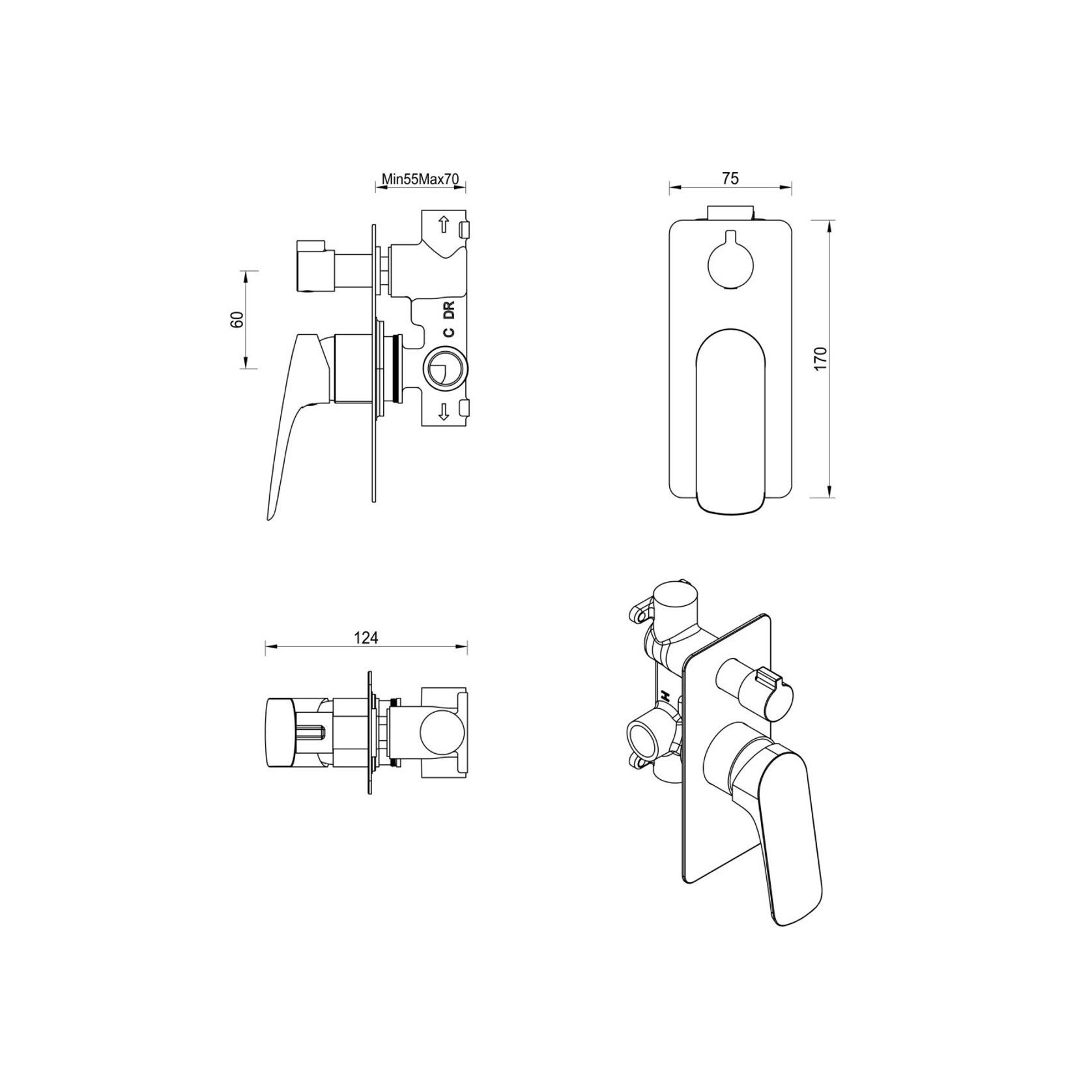 Kaza Shower Mixer Diverter | 1P | Trim Kit Only gallery detail image