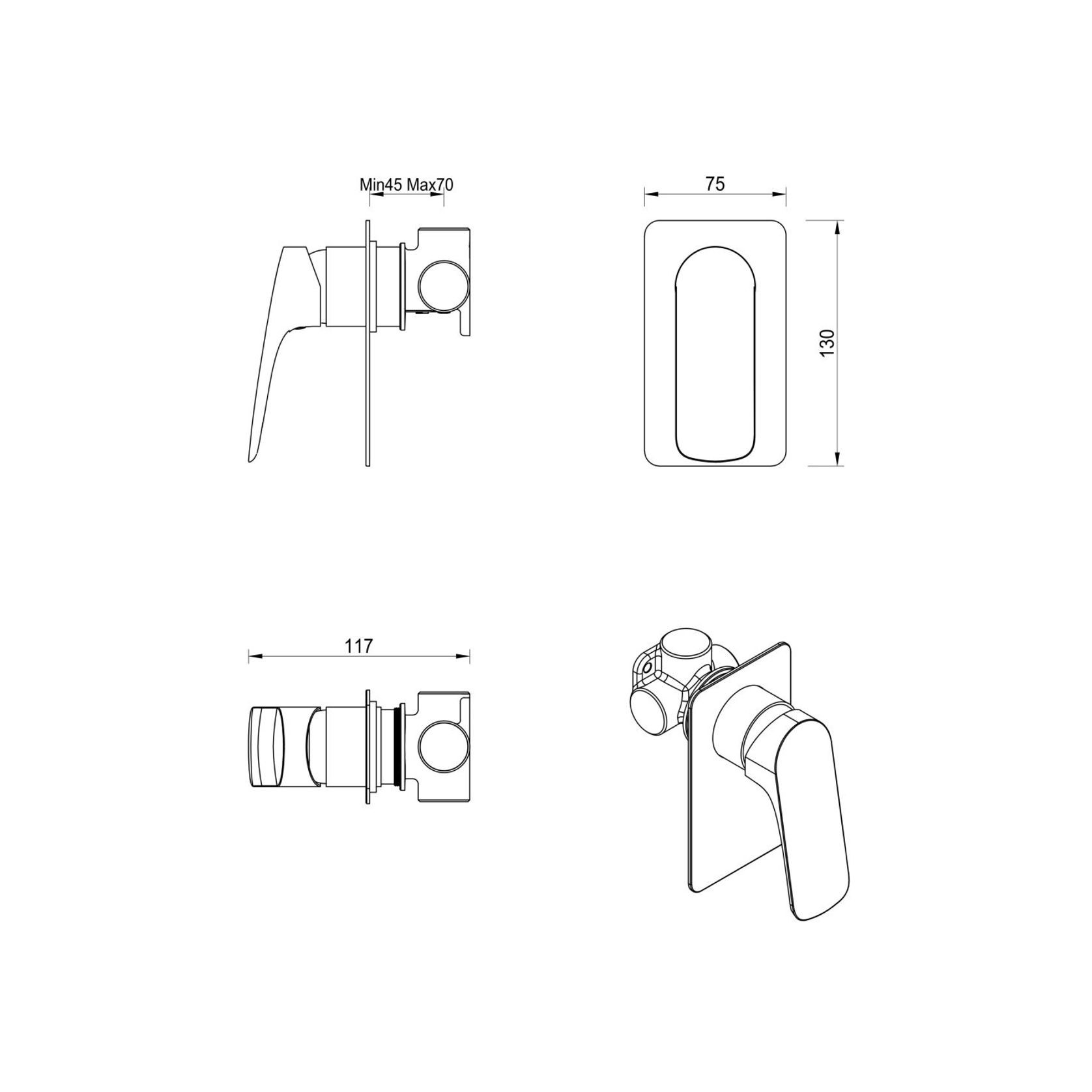 Kaza Shower Mixer | Square Plate | Trim Kit Only gallery detail image