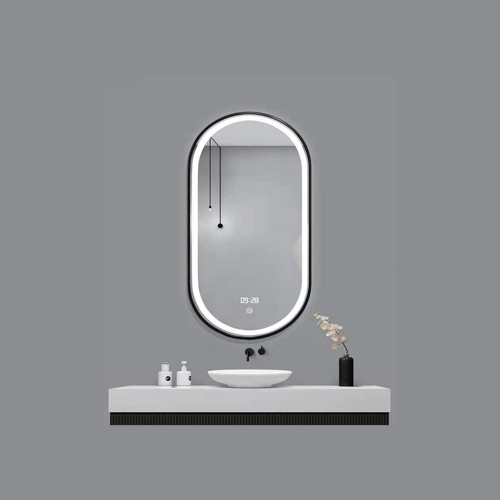 LED Mirror Long with black frame 500mm X 800mm gallery detail image