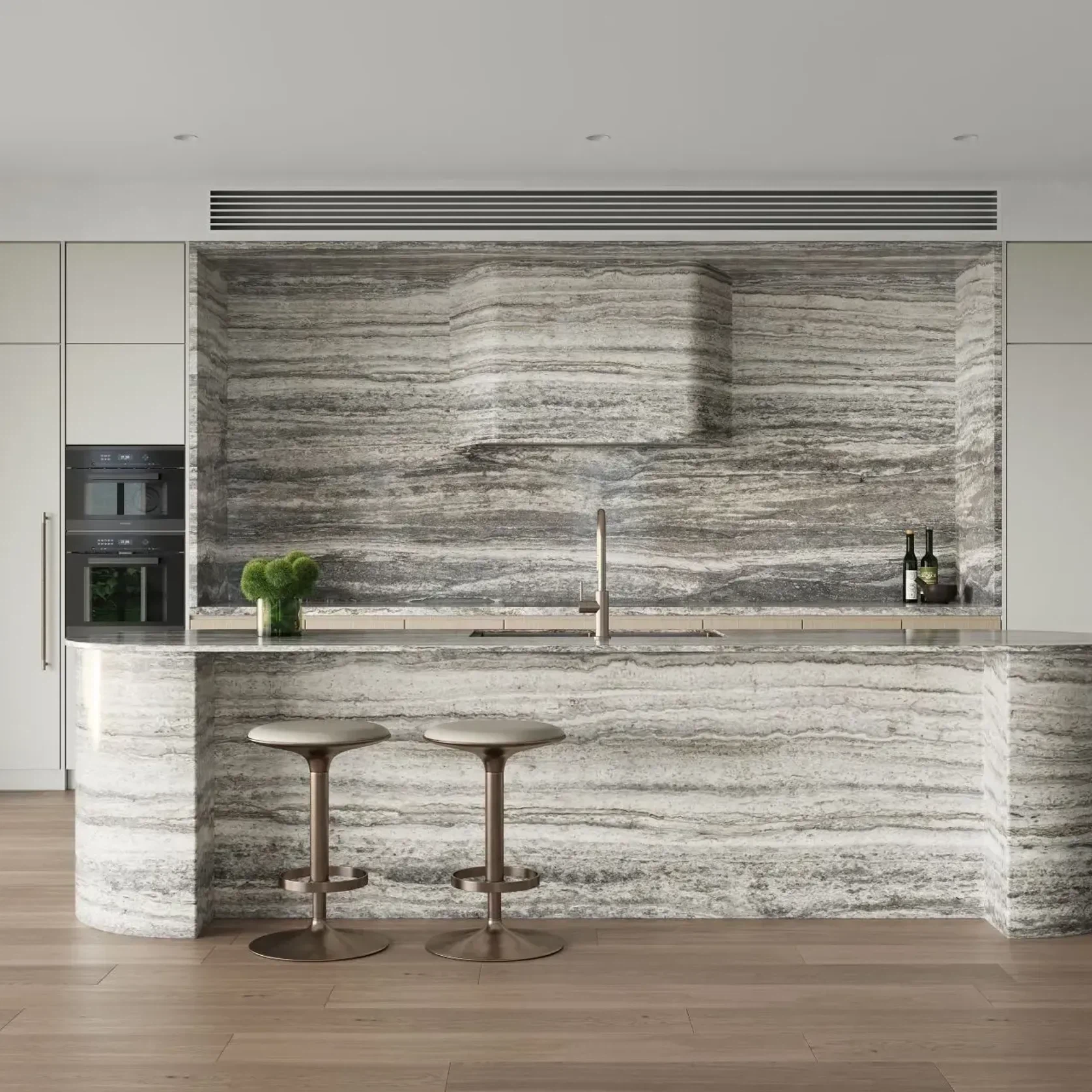 Light Silver Vein Cut Travertine Benchtop gallery detail image