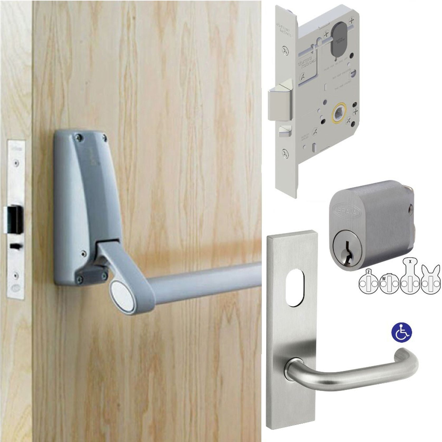 Briton Panic Bar Pack w/ Mortice Lock, Lever & Cylinder gallery detail image