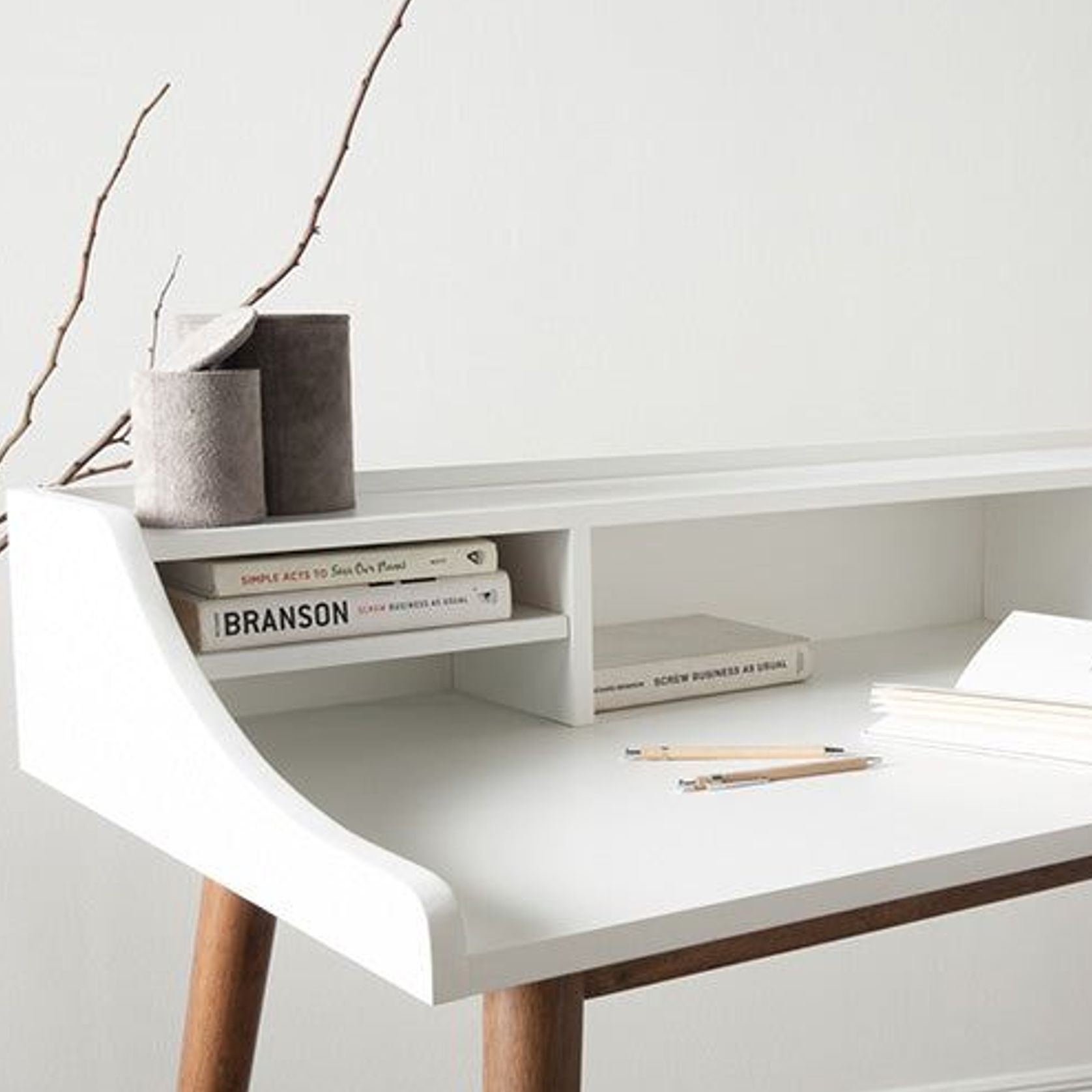 LAGOM Study Desk 120cm - White & Walnut gallery detail image