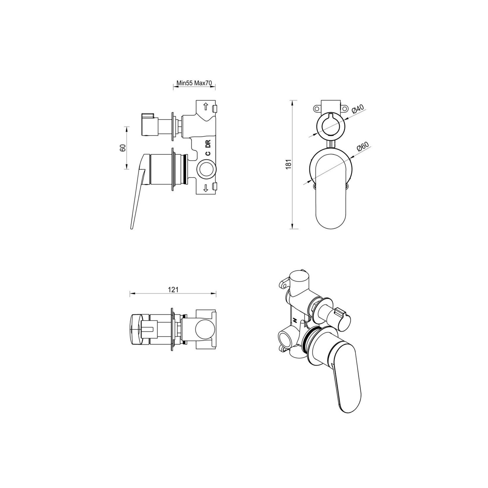 Lantra Shower Mixer Diverter | 2P | Trim Kit Only gallery detail image