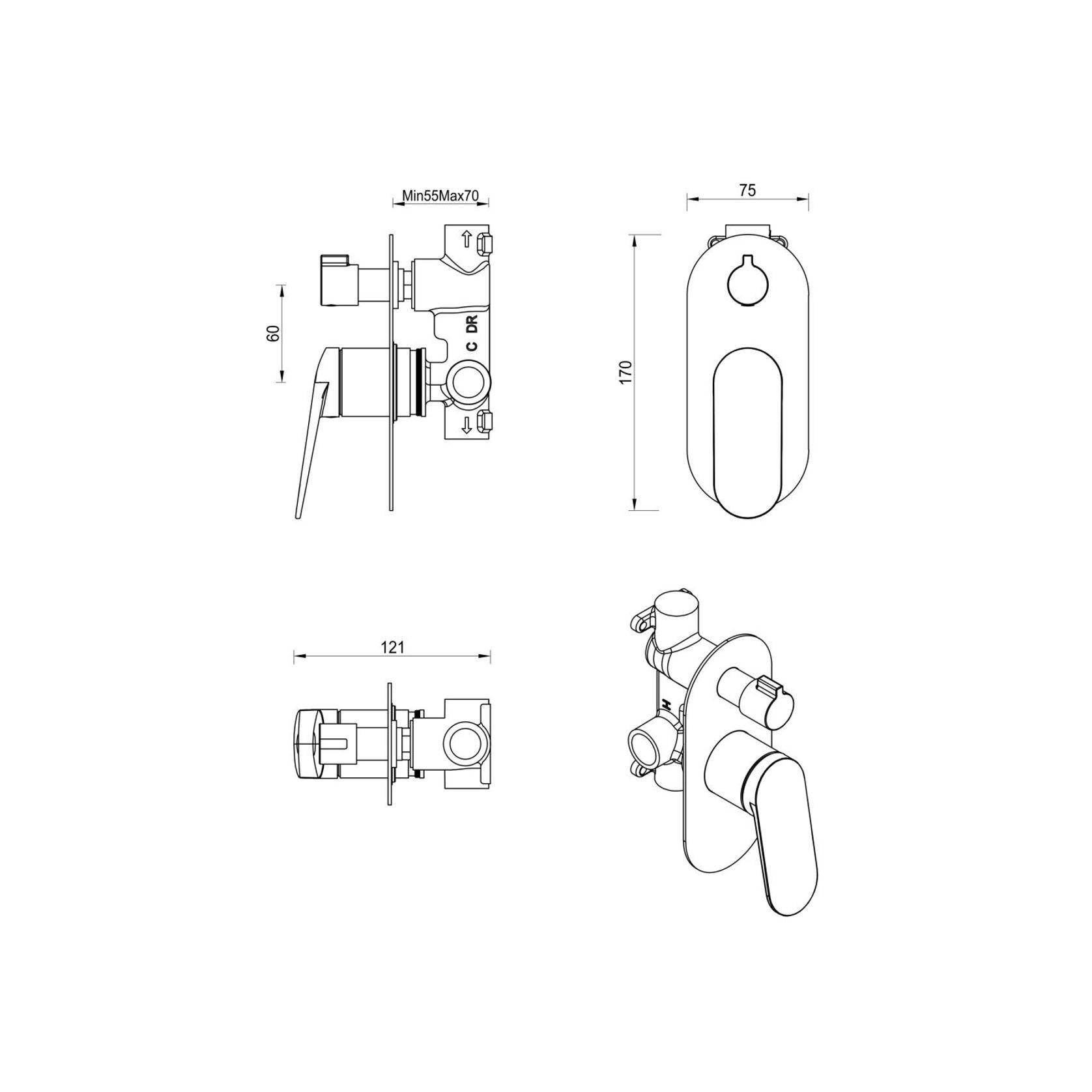 Lantra Shower Mixer Diverter | 1P | Trim Kit Only gallery detail image