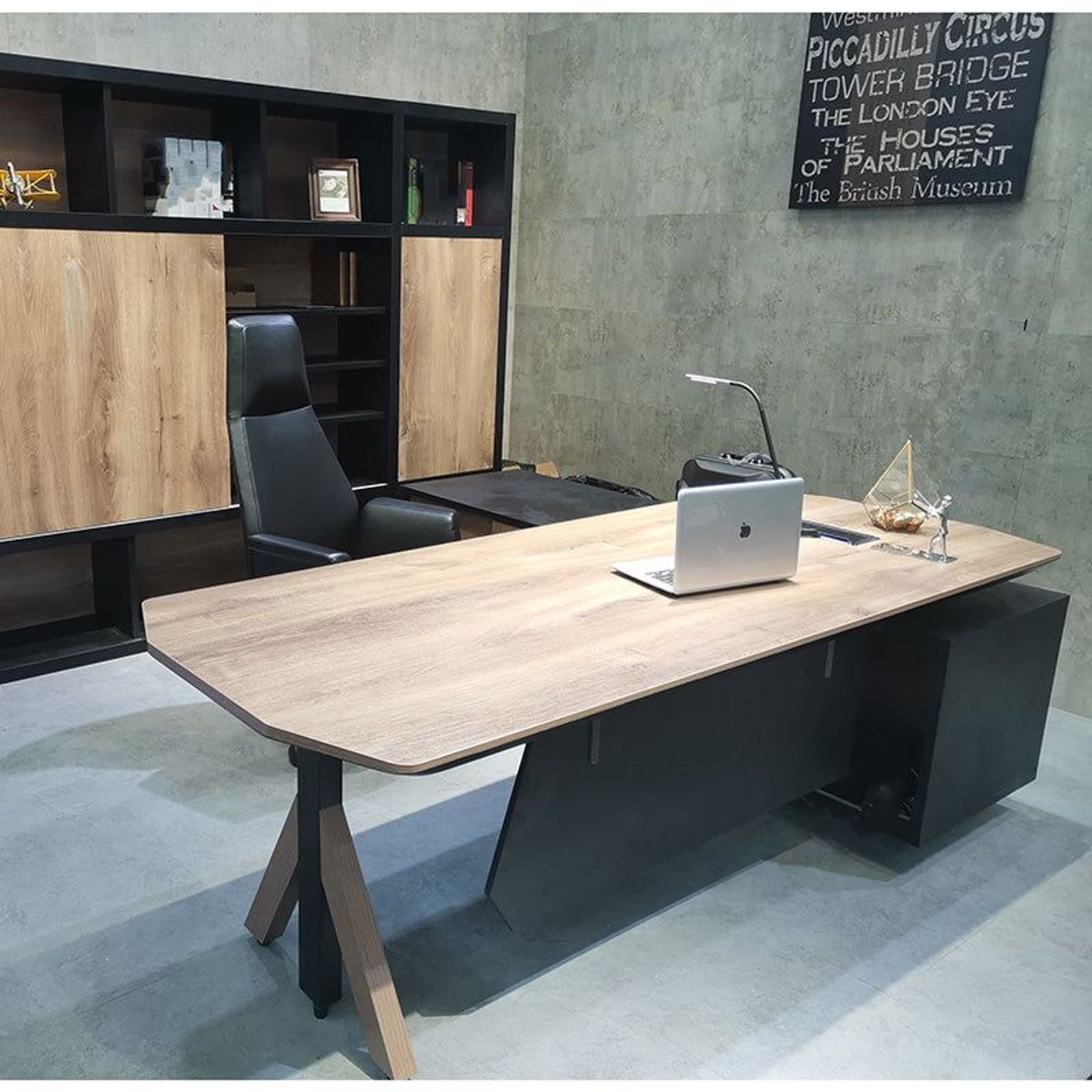 EASTON Sit Stand Electric Lift Executive Desk with Left Return 2.2m - Warm Oak & Black gallery detail image
