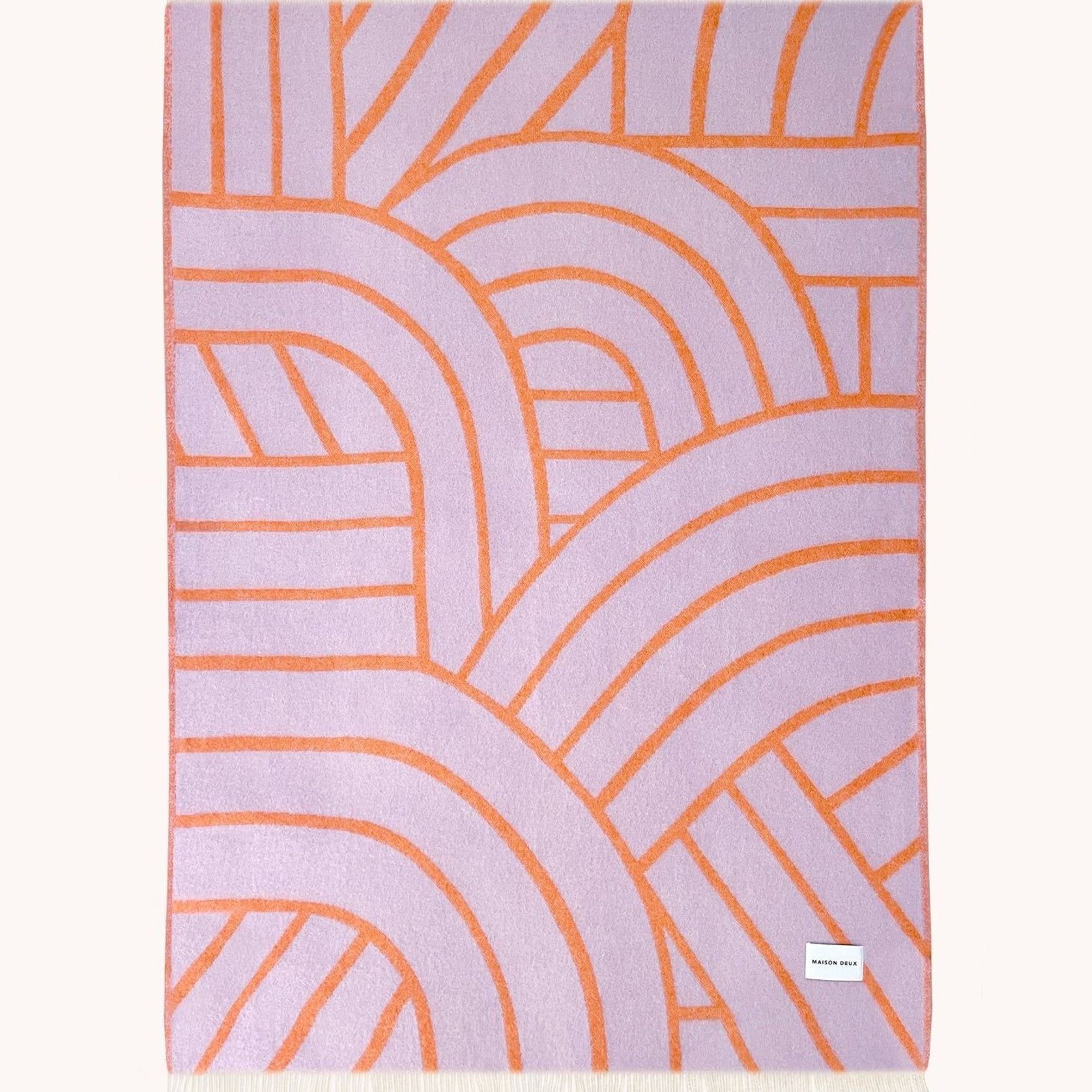 Maison Deux Lines - Lilac Orange | Large Reversible Wool Throw gallery detail image