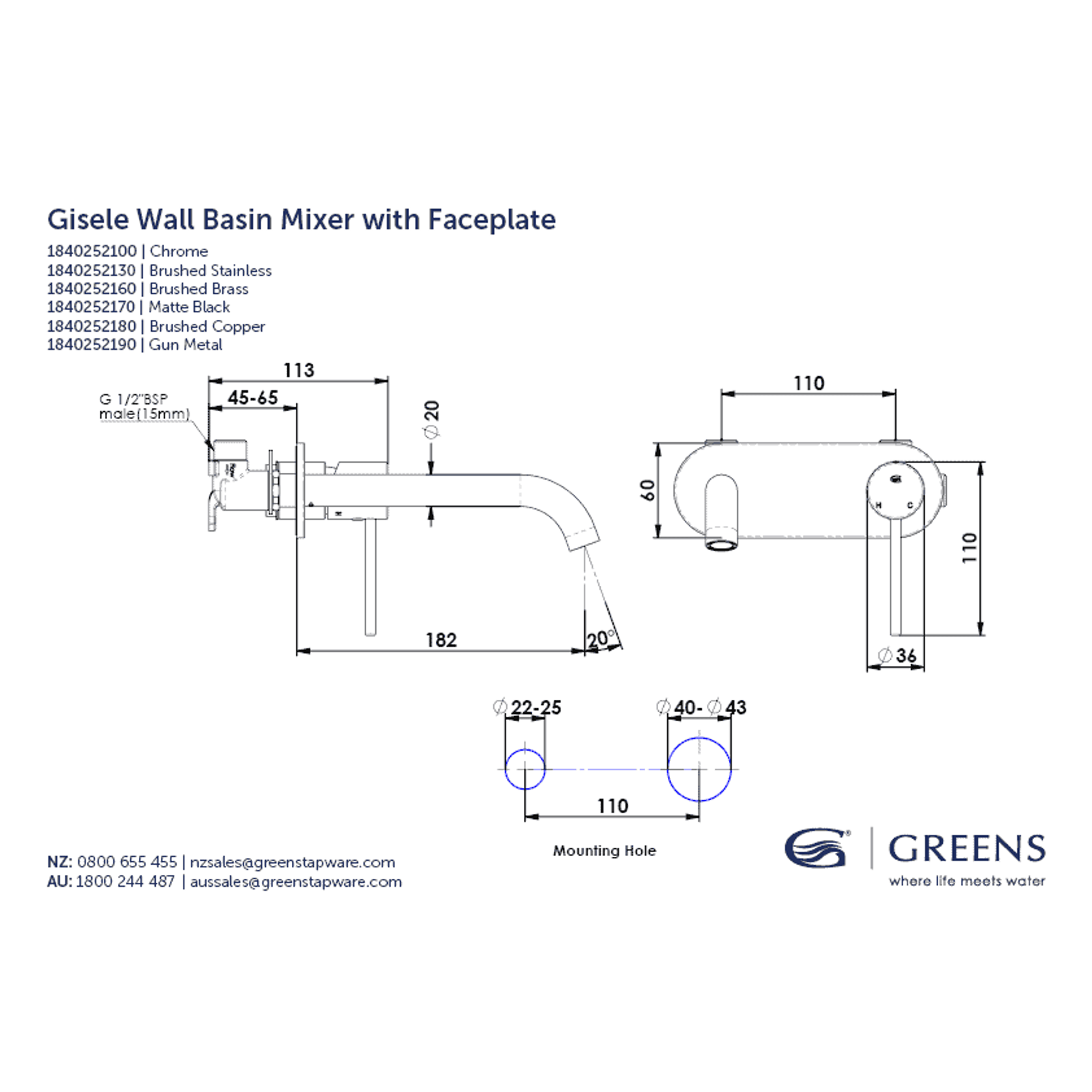 Gisele Wall Basin Mixer W/Plate gallery detail image