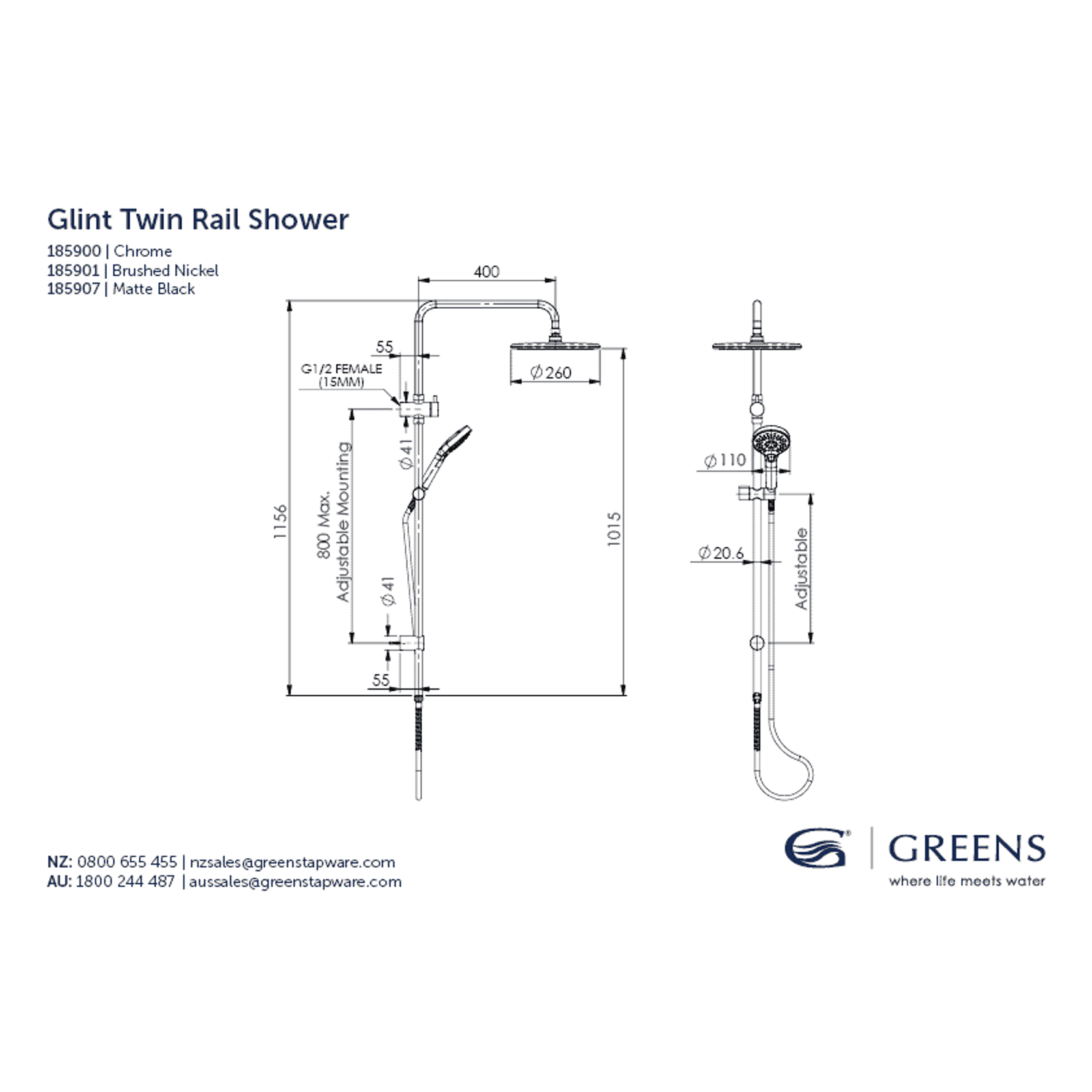 Glint AirFlo™ Twin Rail Shower gallery detail image