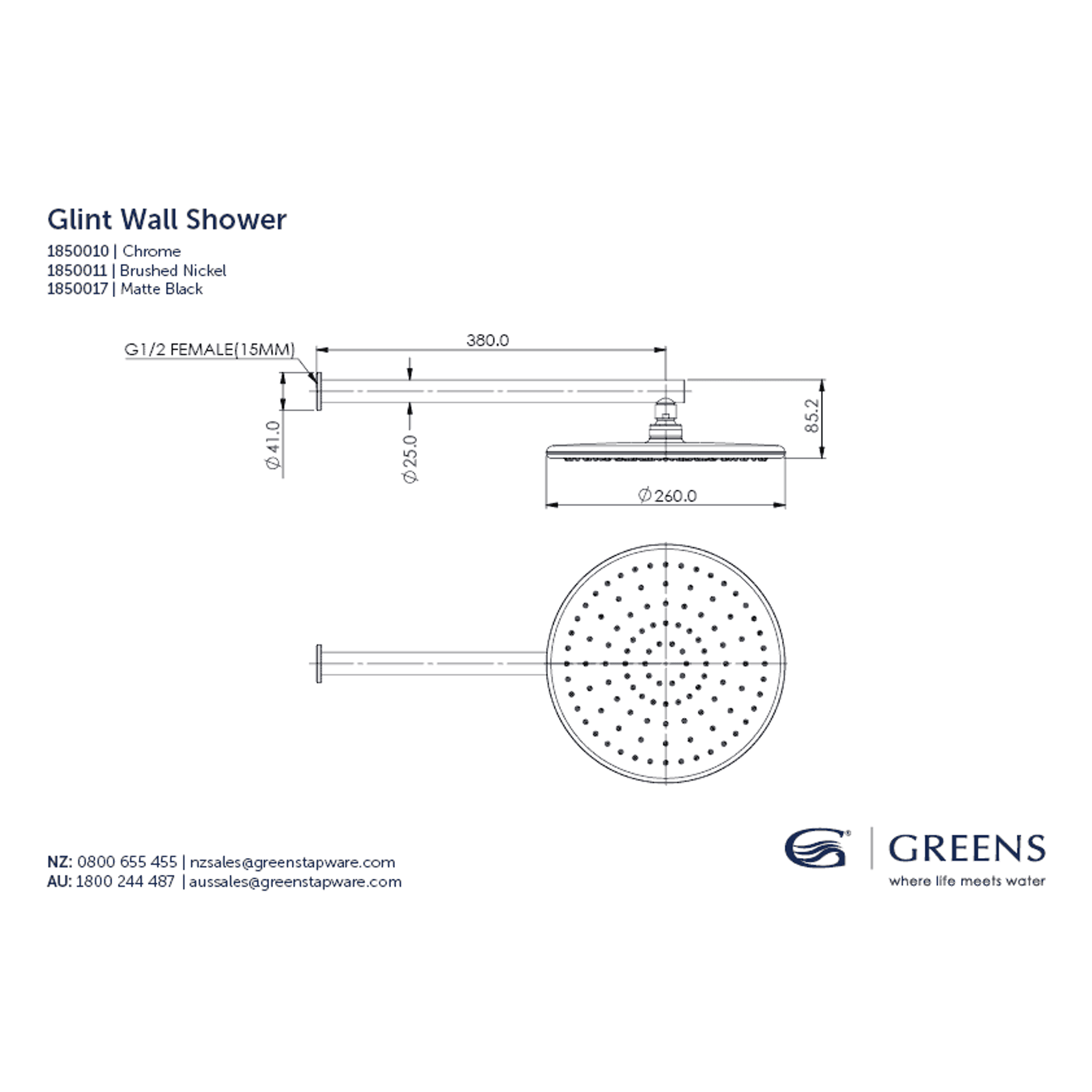 Glint Wall Shower Head gallery detail image