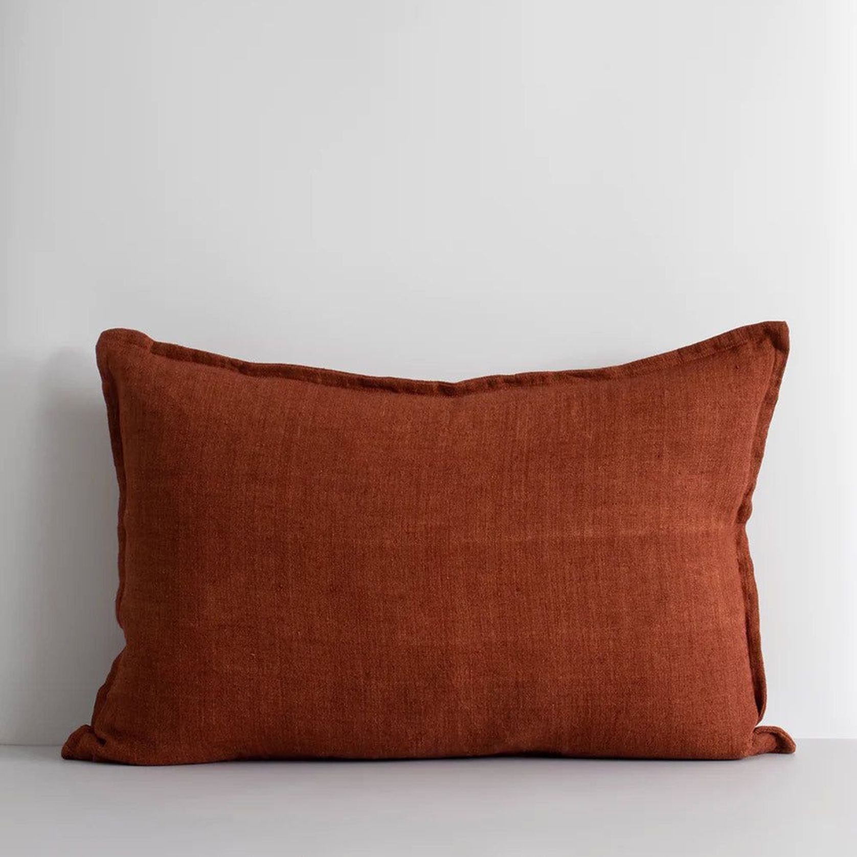 Baya Arcadia Handwoven Linen Cushion - Red Leather gallery detail image