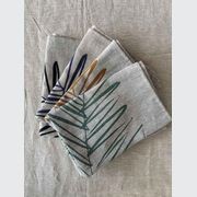 Hand-printed 100% Linen Tea Towel - Leaf, Navy Blue gallery detail image