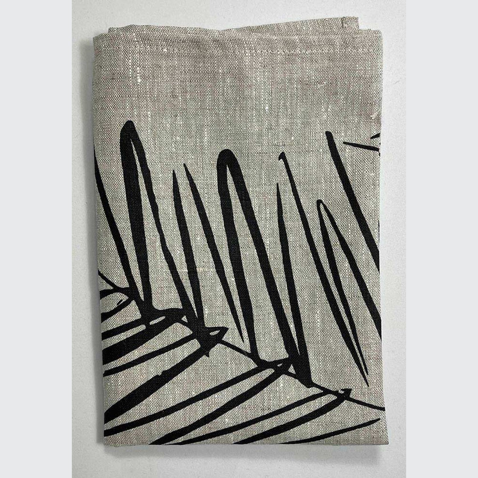 Hand-printed 100% Linen Tea Towel - Leaf, Black gallery detail image