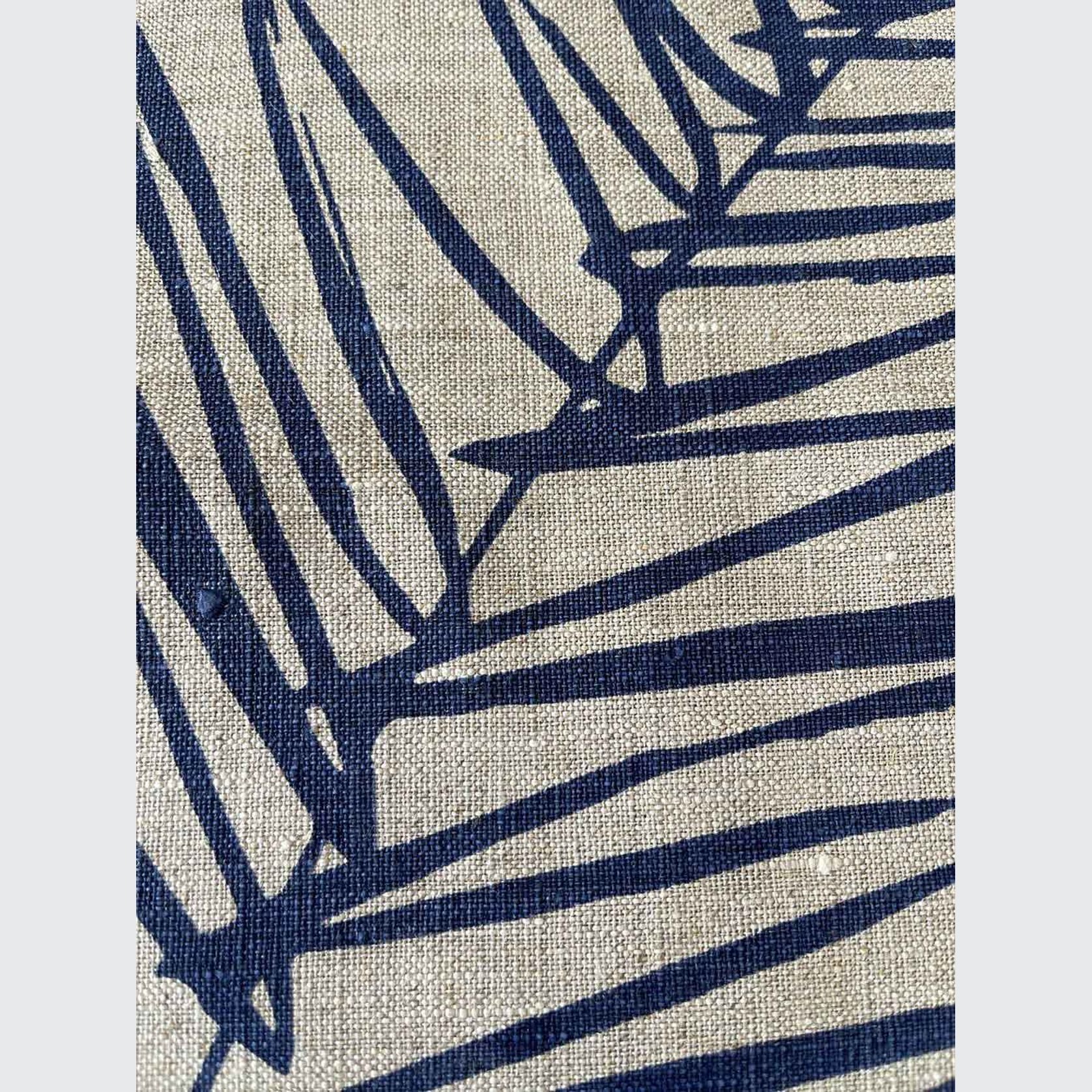 Hand-printed 100% Linen Tea Towel - Leaf, Navy Blue gallery detail image