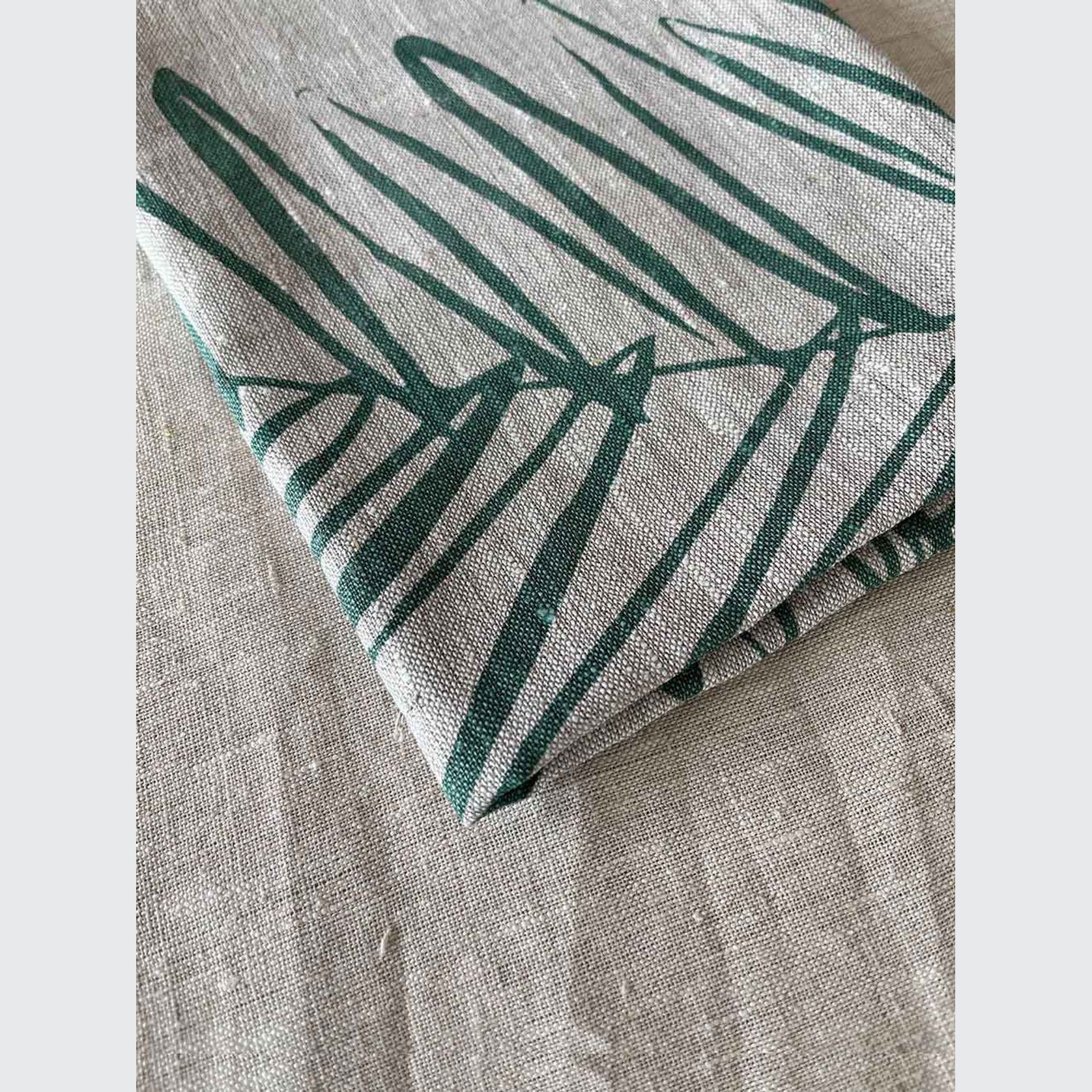 Hand-printed 100% Linen Tea Towel - Leaf, Sage Green gallery detail image
