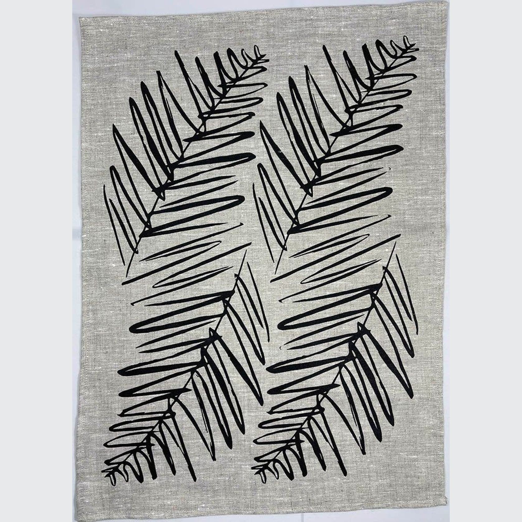 Hand-printed 100% Linen Tea Towel - Leaf, Navy Blue gallery detail image