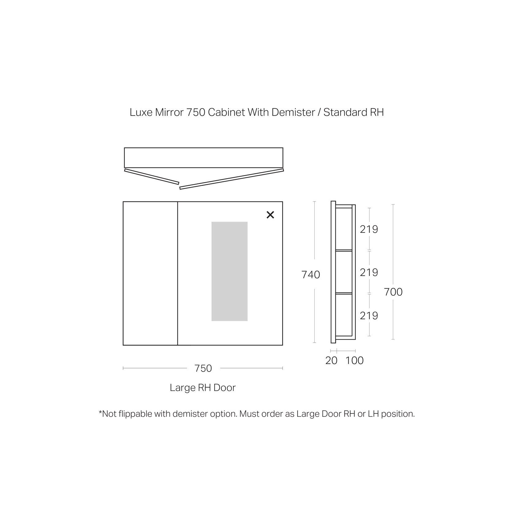 Luxe 750mm Mirror Cabinet With Demister | 2 Door gallery detail image
