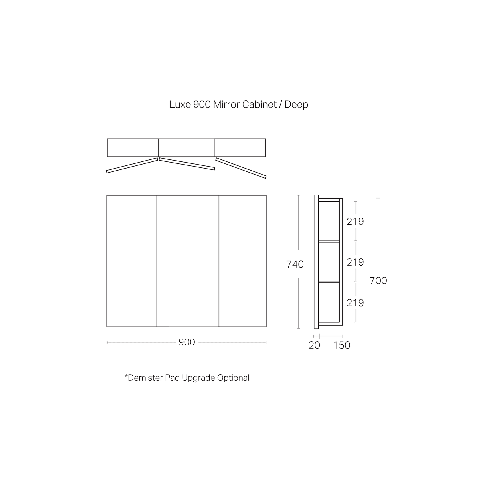Luxe 900mm Mirror Cabinet With Demister | 3 Door gallery detail image