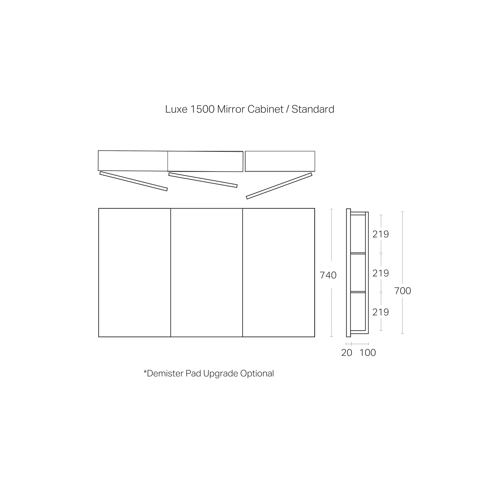 Luxe 1500mm Mirror Cabinet | 3 Door gallery detail image