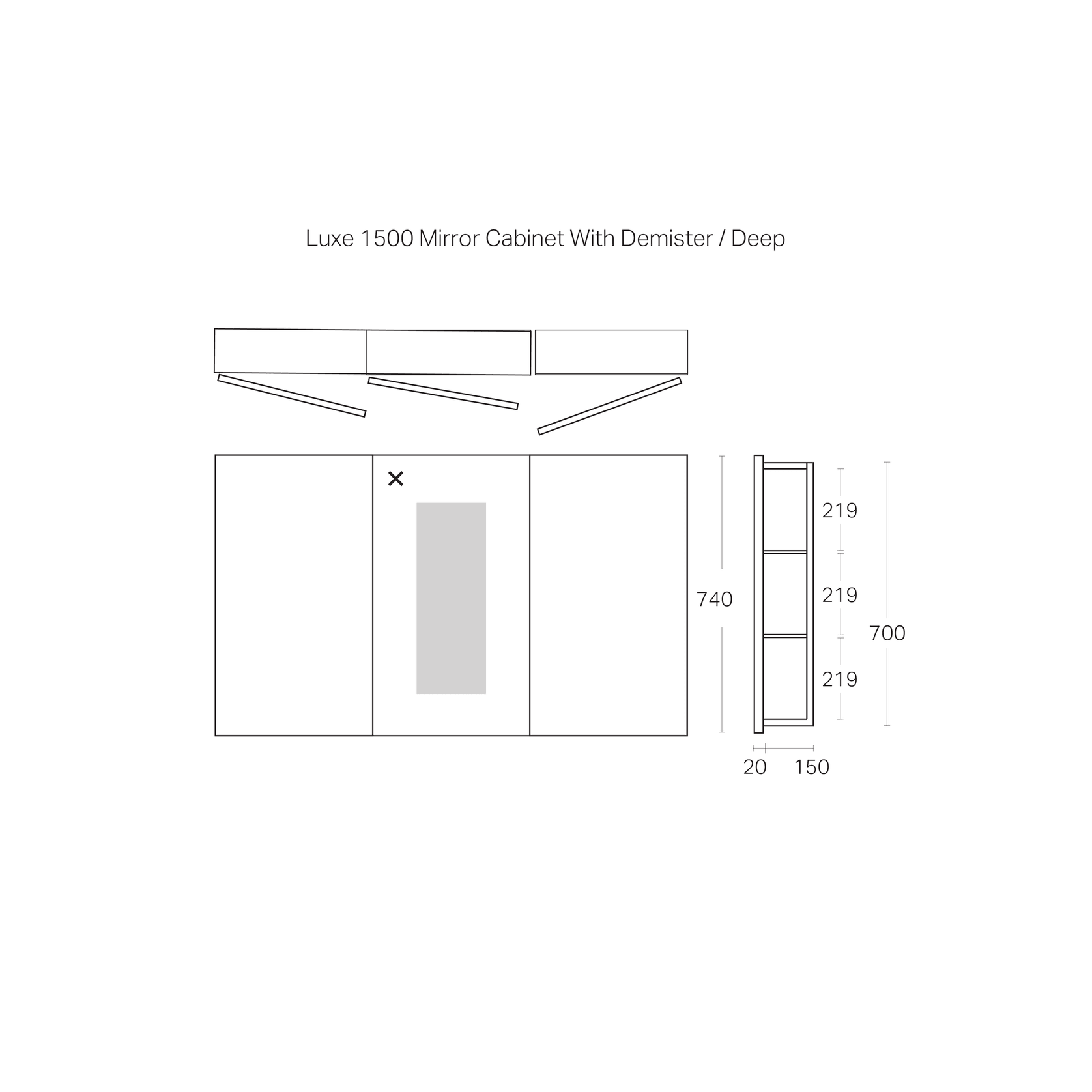 Luxe 1500mm Mirror Cabinet With Demister | 3 Door gallery detail image