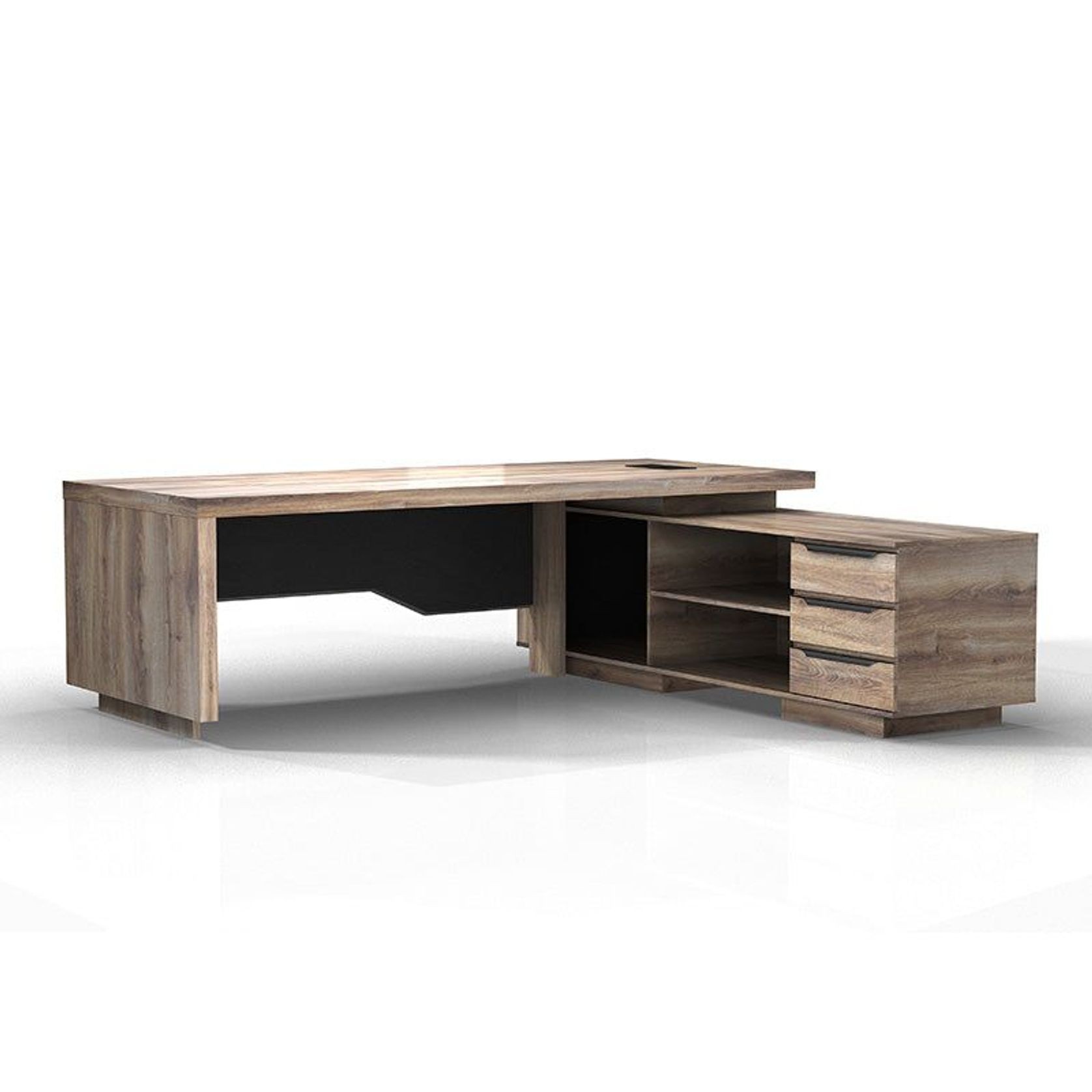 LARKIN Executive Desk with Right Return 2.4M - Warm Oak & Black gallery detail image
