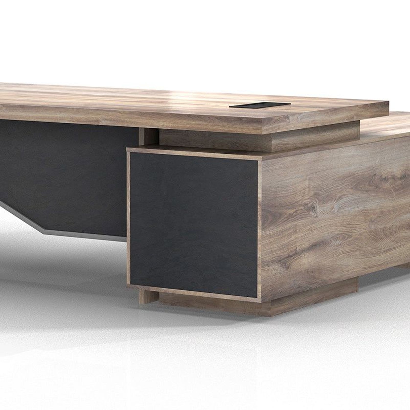 LARKIN Executive Desk with Left Return 2.4M - Warm Oak & Black gallery detail image