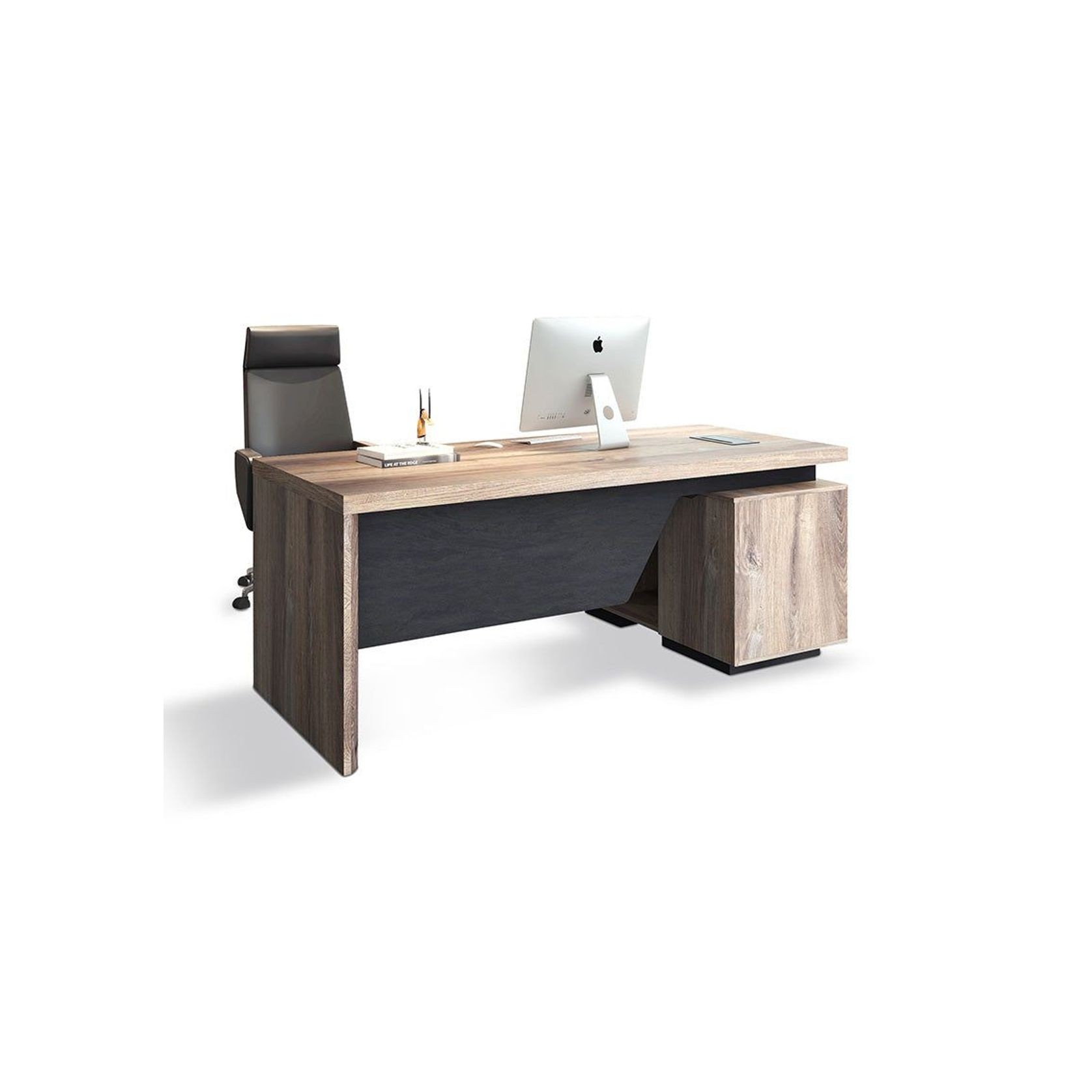 BALDER Executive Desk with Left Return 1.8-2.0M - Warm Oak & Black gallery detail image