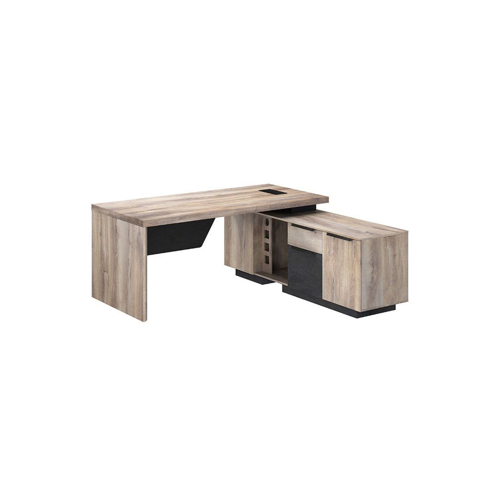 BALDER Executive Desk with Right Return 1.8-2.0M - Warm Oak & Black gallery detail image