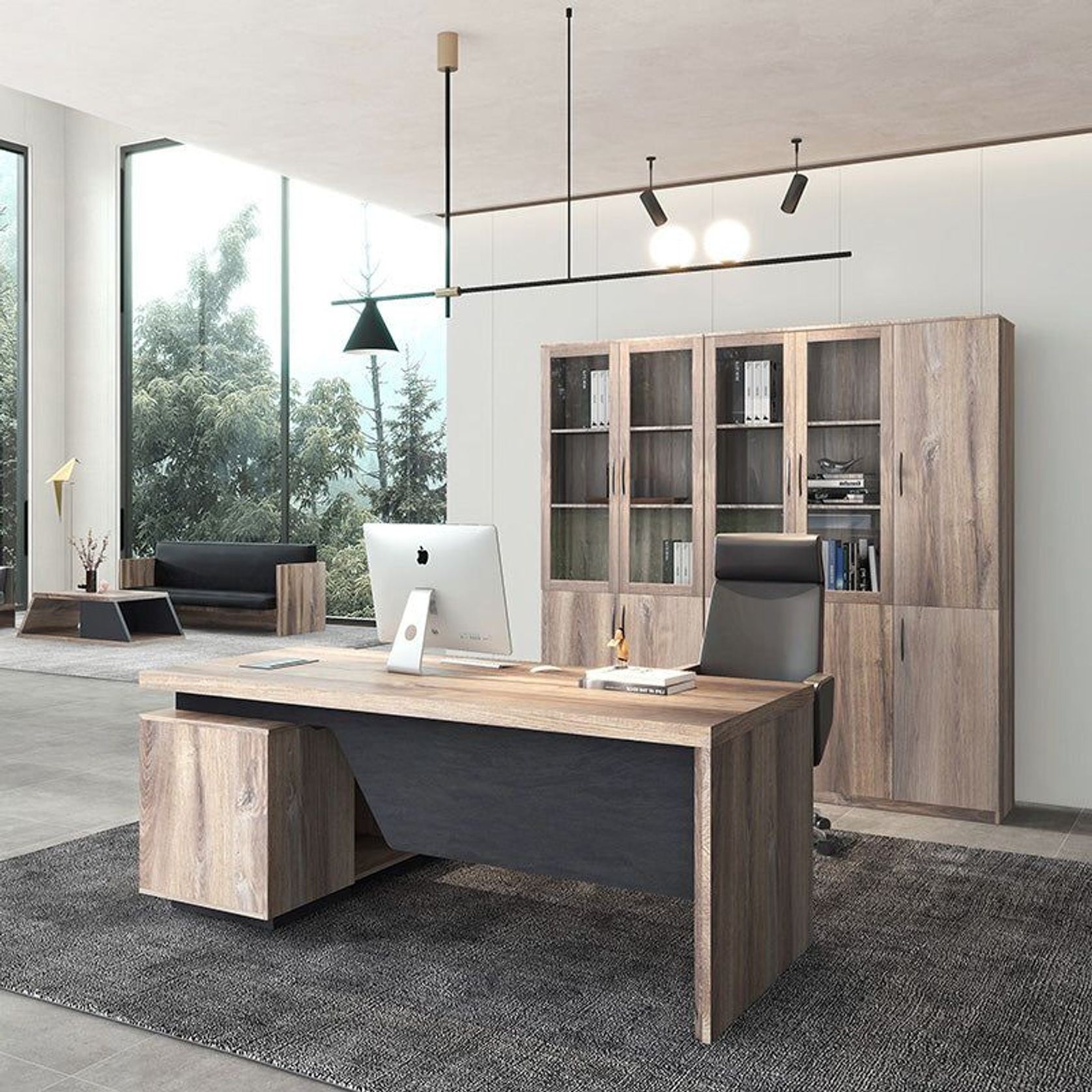 BALDER Executive Desk with Right Return 1.8-2.0M - Warm Oak & Black gallery detail image
