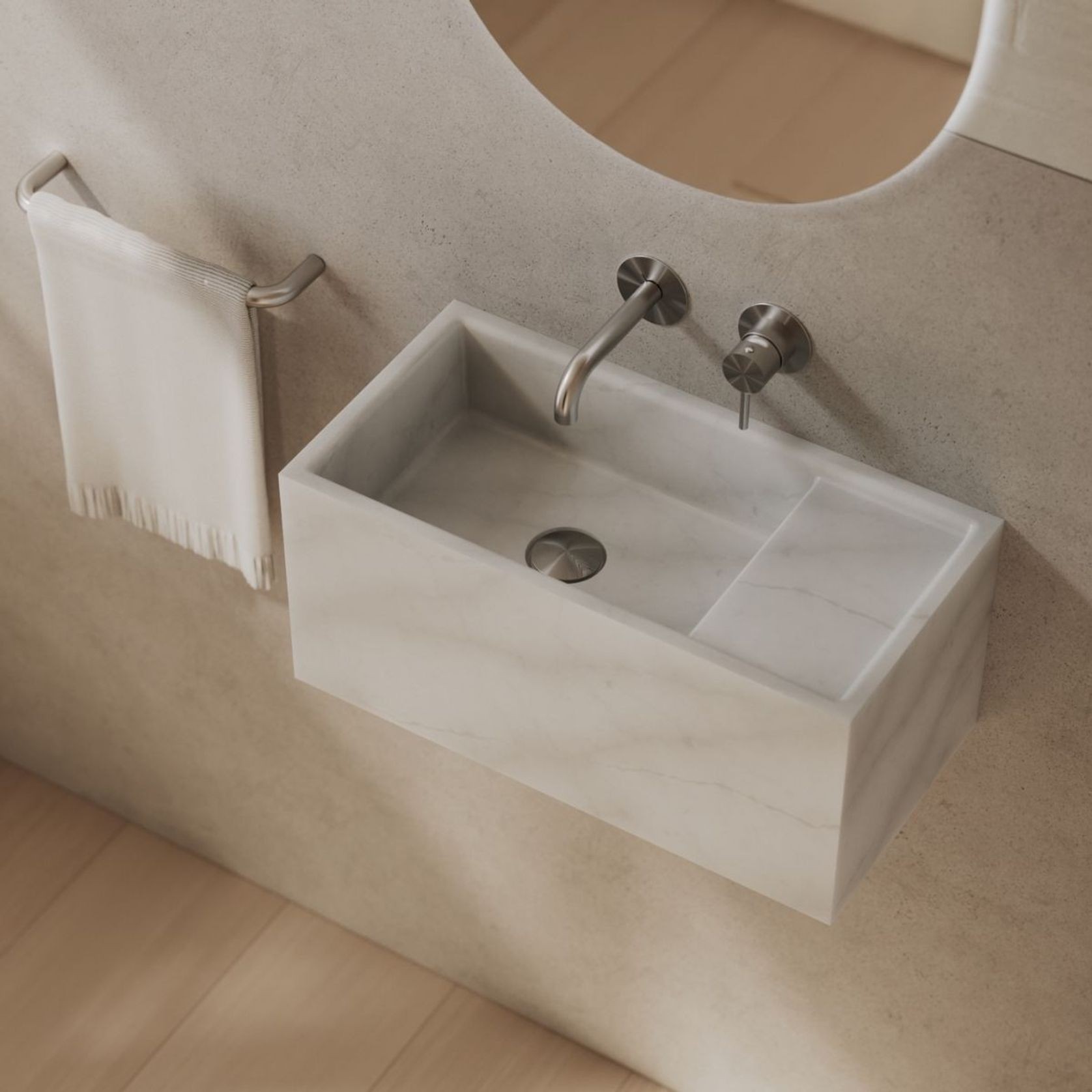Marmo 550 Rectangle Wall Basin Turkish Carrara gallery detail image