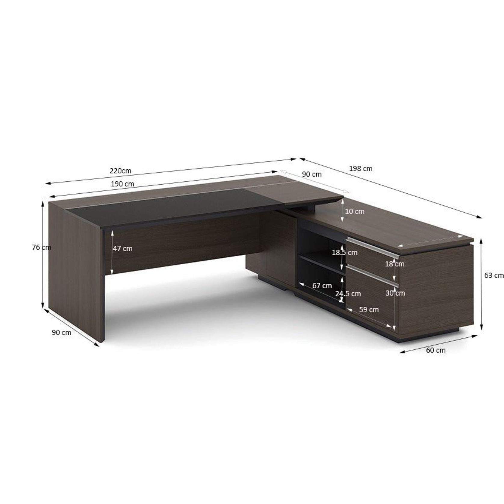 CARTER Executive Office Desk with Right Return 2.2M - Coffee & Charcoal gallery detail image