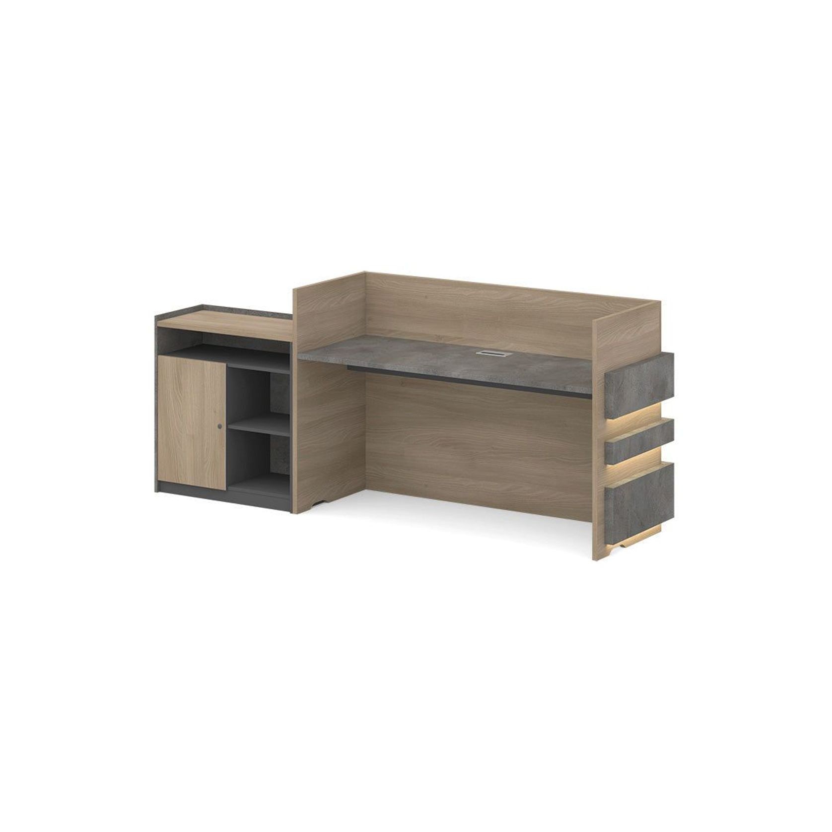 KERAN Reception Desk 2.44M Right Panel - Acacia & Carbon Grey Colour gallery detail image