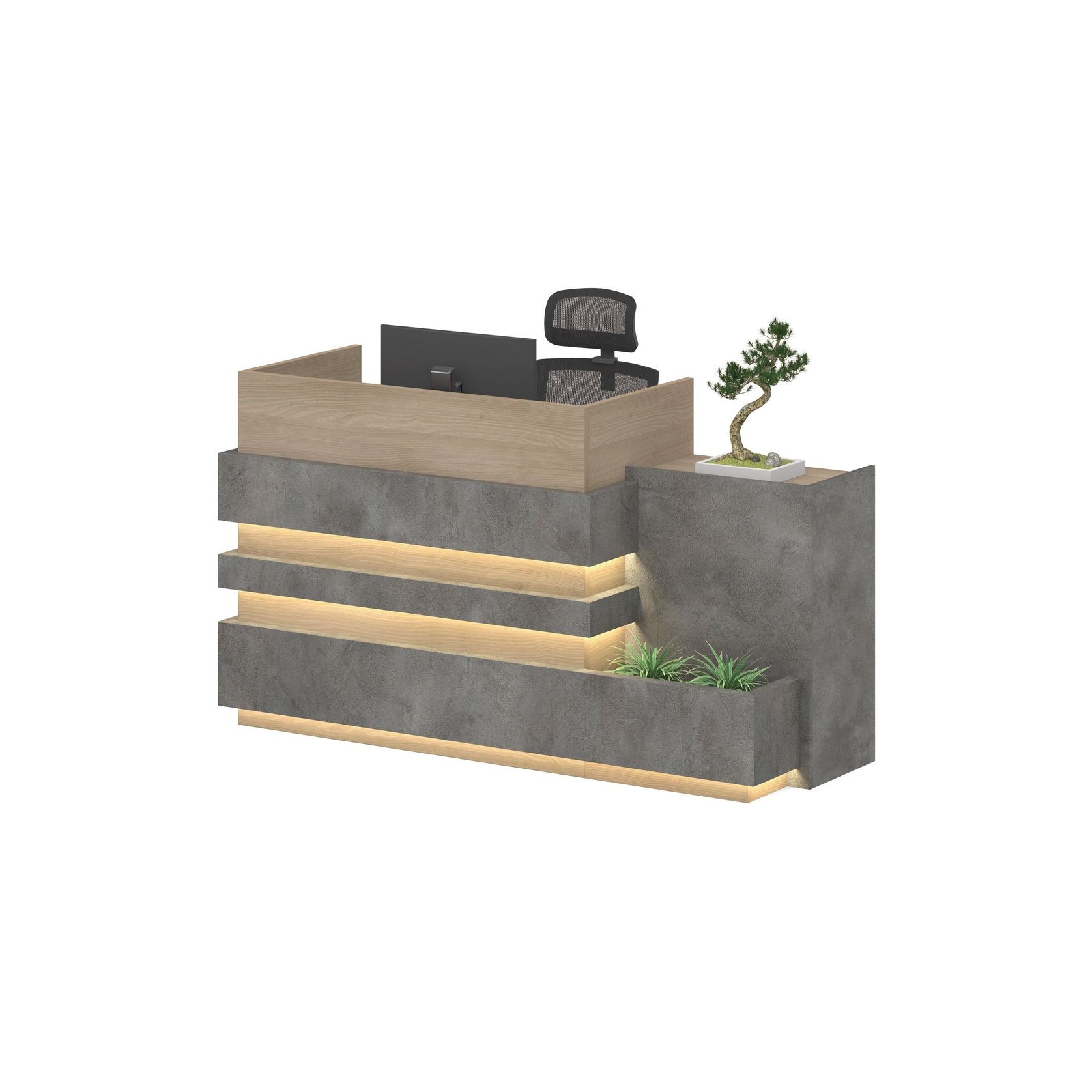 KERAN Reception Desk 1.8M Right Panel - Acacia & Carbon Grey Colour gallery detail image