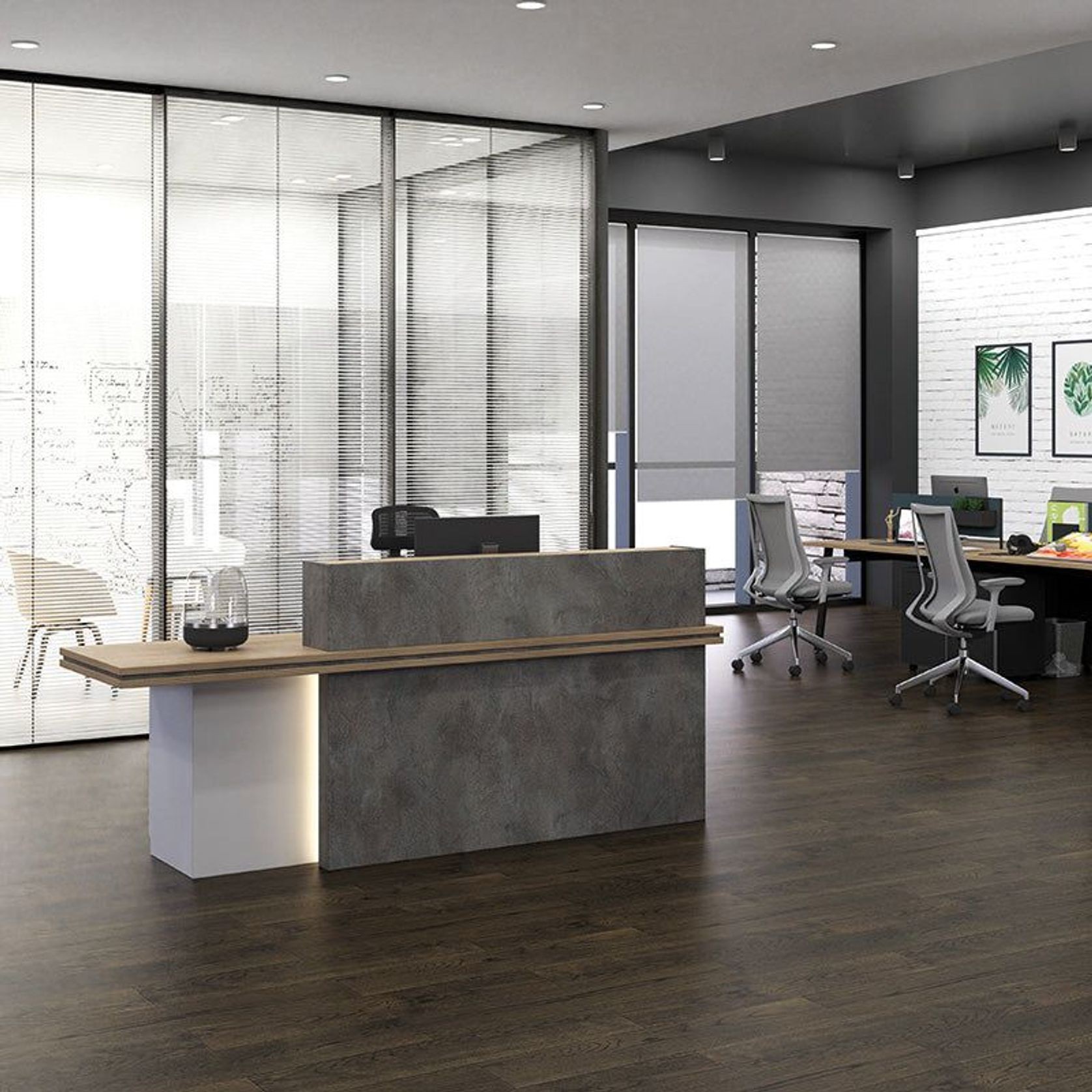 JARIN Reception Desk 2.4M Left Panel - Carbon & White gallery detail image