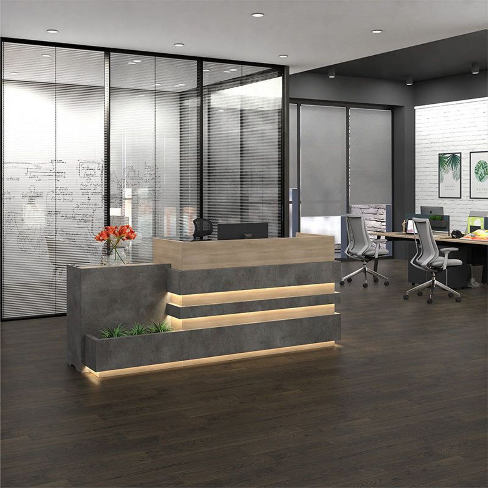 KERAN  Reception Desk 1.8M Left Panel - Acacia & Carbon Grey Colour gallery detail image