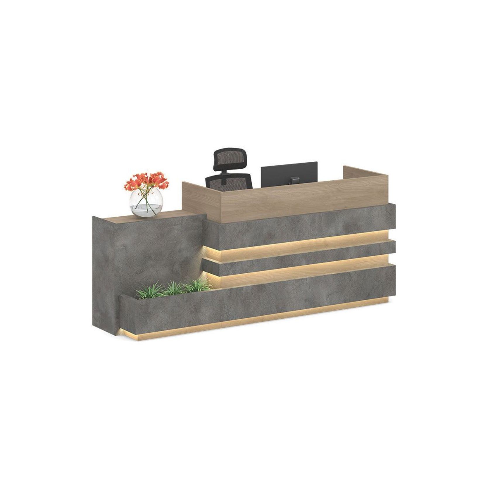 KERAN Reception Desk 2.44M Left Panel - Acacia & Carbon Grey Colour gallery detail image
